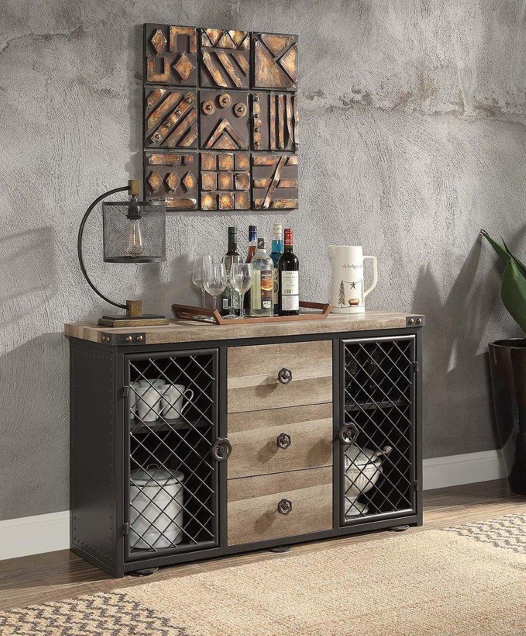 The appearance of Acme Edina Server In Oak And Sandy Black Finish designed by ACME in the industrial interior design. This oak piece of furniture was selected by 1StopBedrooms from Edina Collection to add a touch of cosiness and style into your home. Sku: DN01059. Material: Wood.