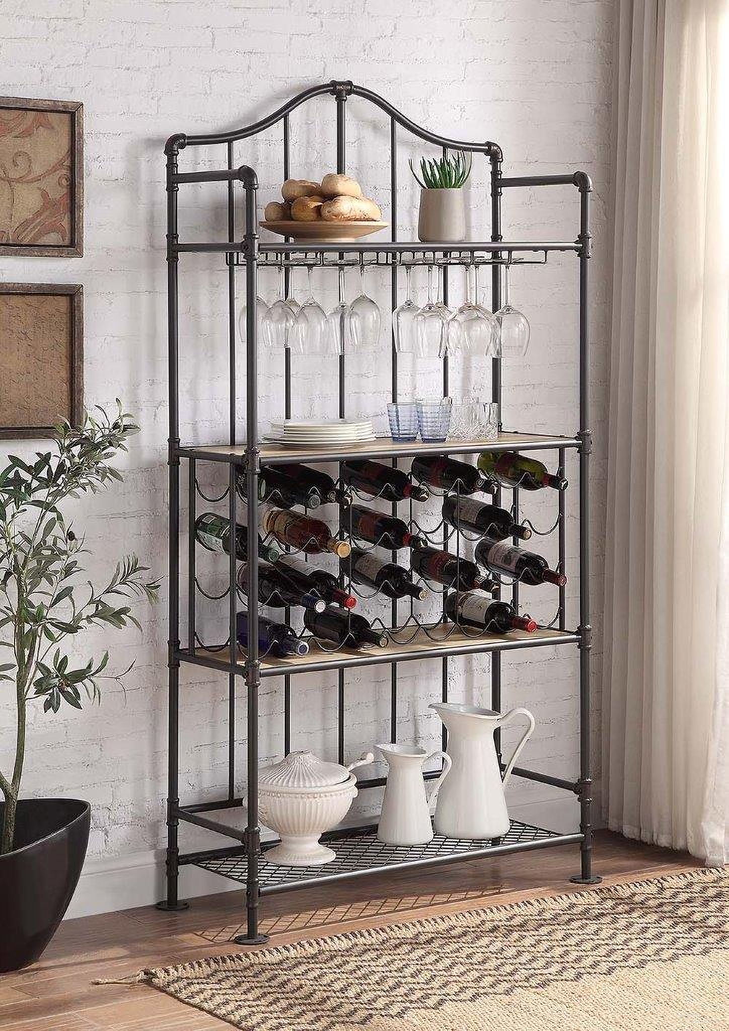 The appearance of Acme Edina Wine Shelf In Oak and Sandy Black Finish designed by ACME in the industrial interior design. This oak piece of furniture was selected by 1StopBedrooms from Edina Collection to add a touch of cosiness and style into your home. Sku: DN01060. Material: Wood.