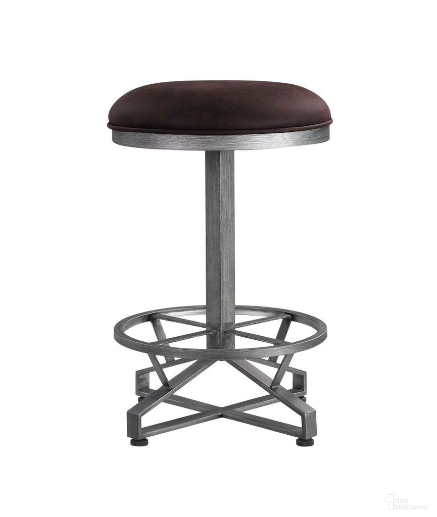 The appearance of Acme Evangeline Counter Height Stool Set of 2 In Rustic Brown Fabric And Black Finish designed by ACME in the industrial interior design. This rustic brown piece of furniture was selected by 1StopBedrooms from Evangeline Collection to add a touch of cosiness and style into your home. Sku: 73902. Material: Wood.