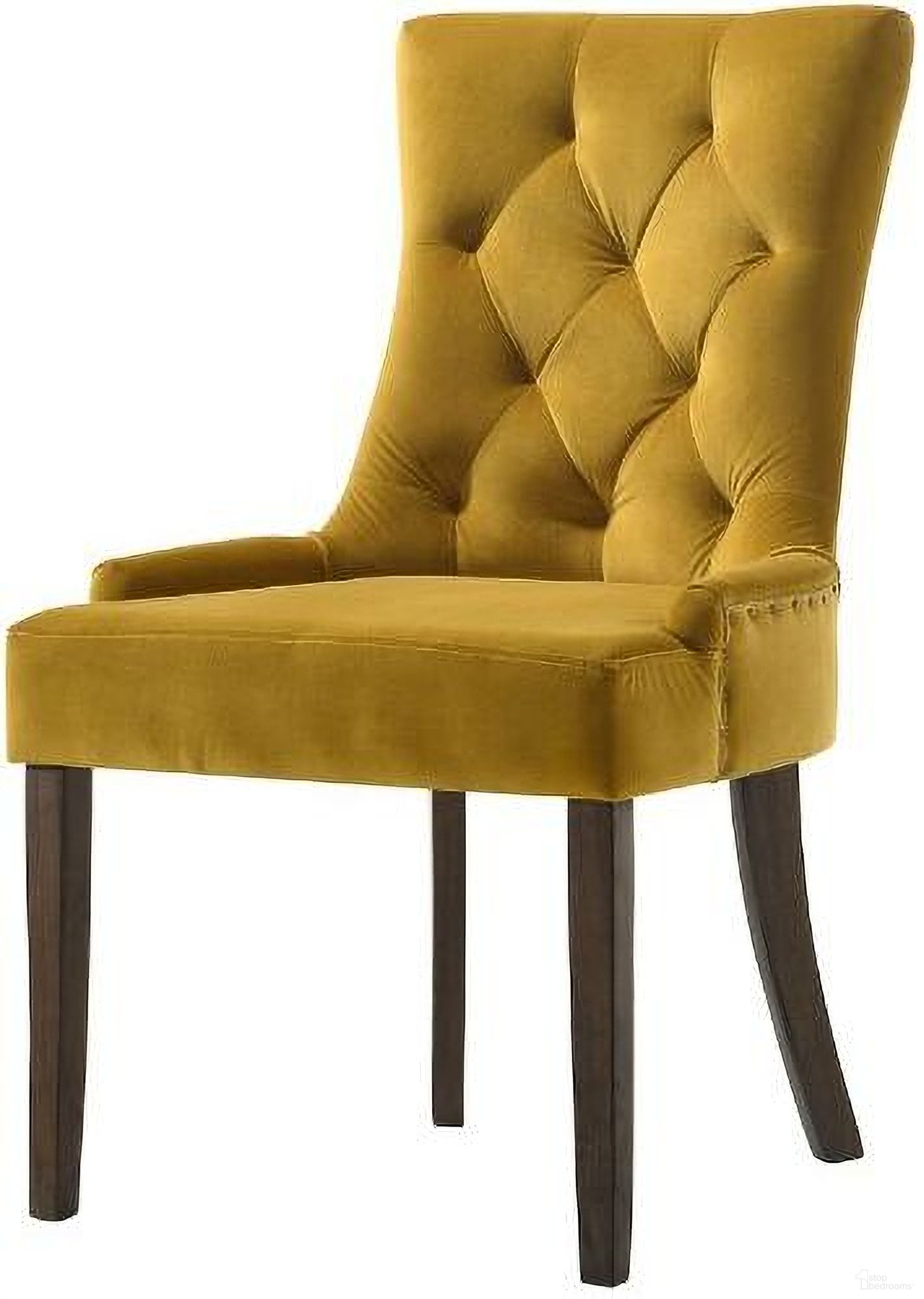 The appearance of Acme Farren Side Chair Set of 2 In Yellow Velvet And Espresso Finish designed by ACME in the transitional interior design. This yellow piece of furniture  was selected by 1StopBedrooms from Farren Collection to add a touch of cosiness and style into your home. Sku: 77163. Material: Wood. Chair Type: Side Chair.