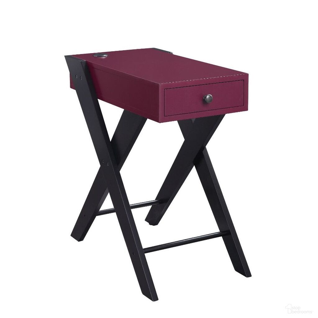 Acme Fierce Side Table With Usb Charging Dock In Burgundy And Black