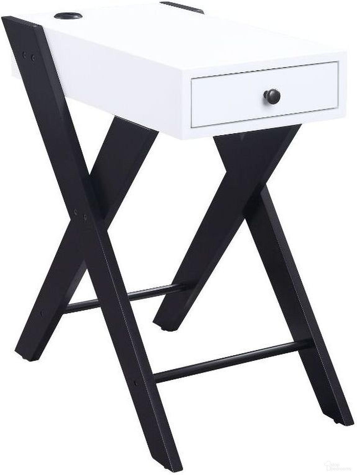 Acme Fierce Side Table With Usb Charging Dock In White And Black