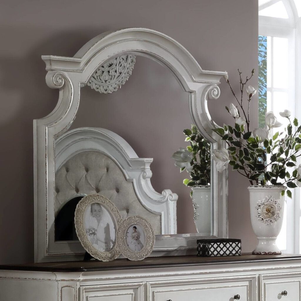 The appearance of Acme Florian Mirror In Antique White designed by ACME in the transitional interior design. This antique white piece of furniture was selected by 1StopBedrooms from Florian Collection to add a touch of cosiness and style into your home. Sku: 28724. Material: Wood.