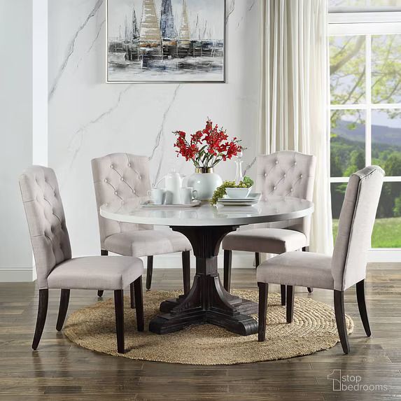 Acme Gerardo Dining Room Set In White Marble And Weathered Espresso