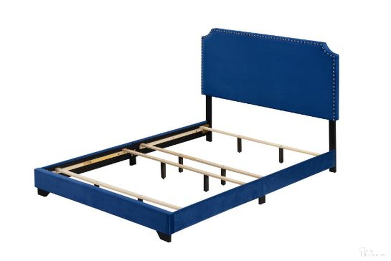 The appearance of Acme Haemon Queen Bed In Blue Velvet designed by ACME in the modern / contemporary interior design. This blue velvet piece of furniture  was selected by 1StopBedrooms from Haemon Collection to add a touch of cosiness and style into your home. Sku: 26760Q. Bed Type: Panel Bed. Material: Wood. Bed Size: Queen.