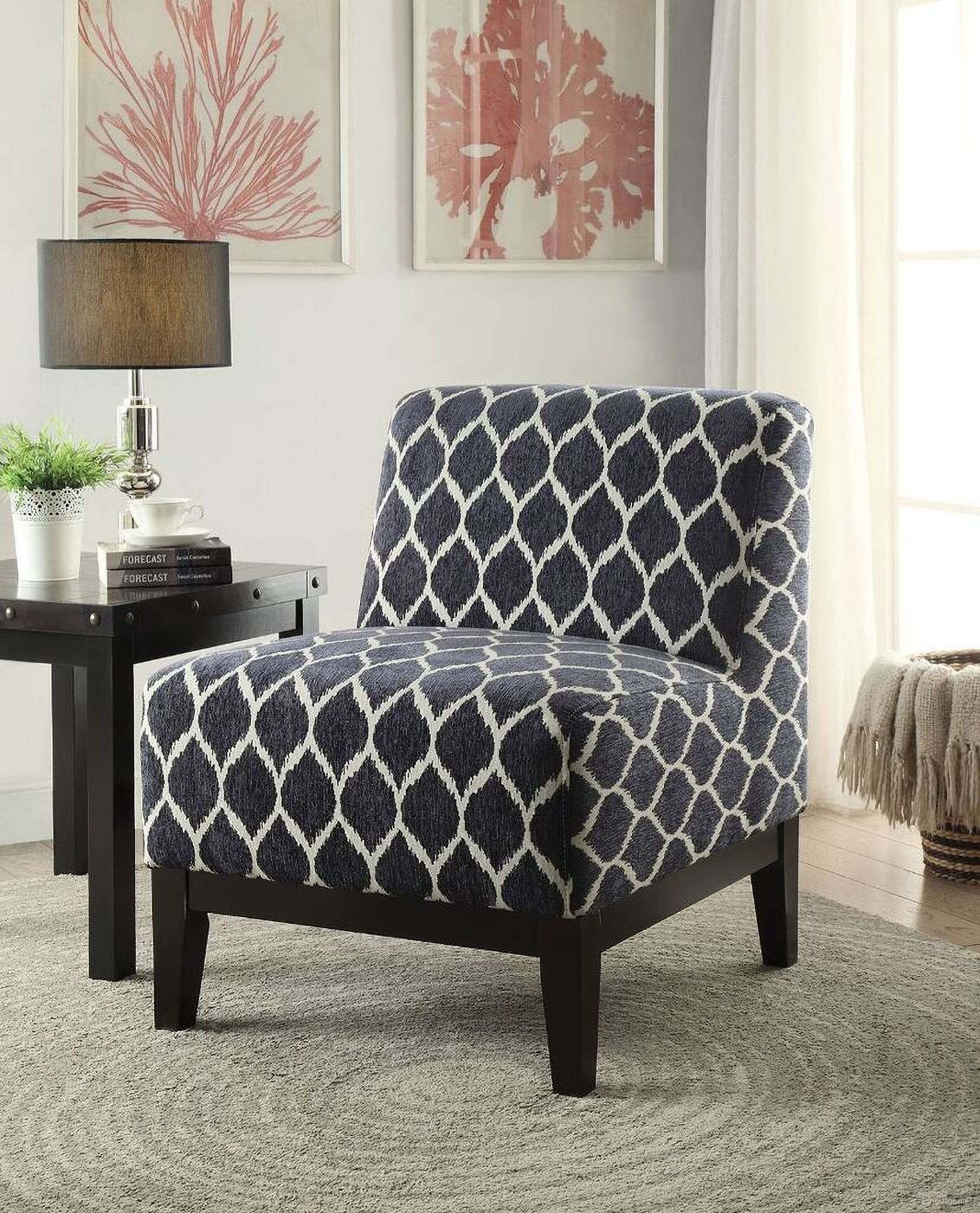 The appearance of Acme Hinte Accent Chair In Dark Blue Chenille designed by ACME in the transitional interior design. This dark blue piece of furniture  was selected by 1StopBedrooms from Hinte Collection to add a touch of cosiness and style into your home. Sku: 59501. Material: Wood.