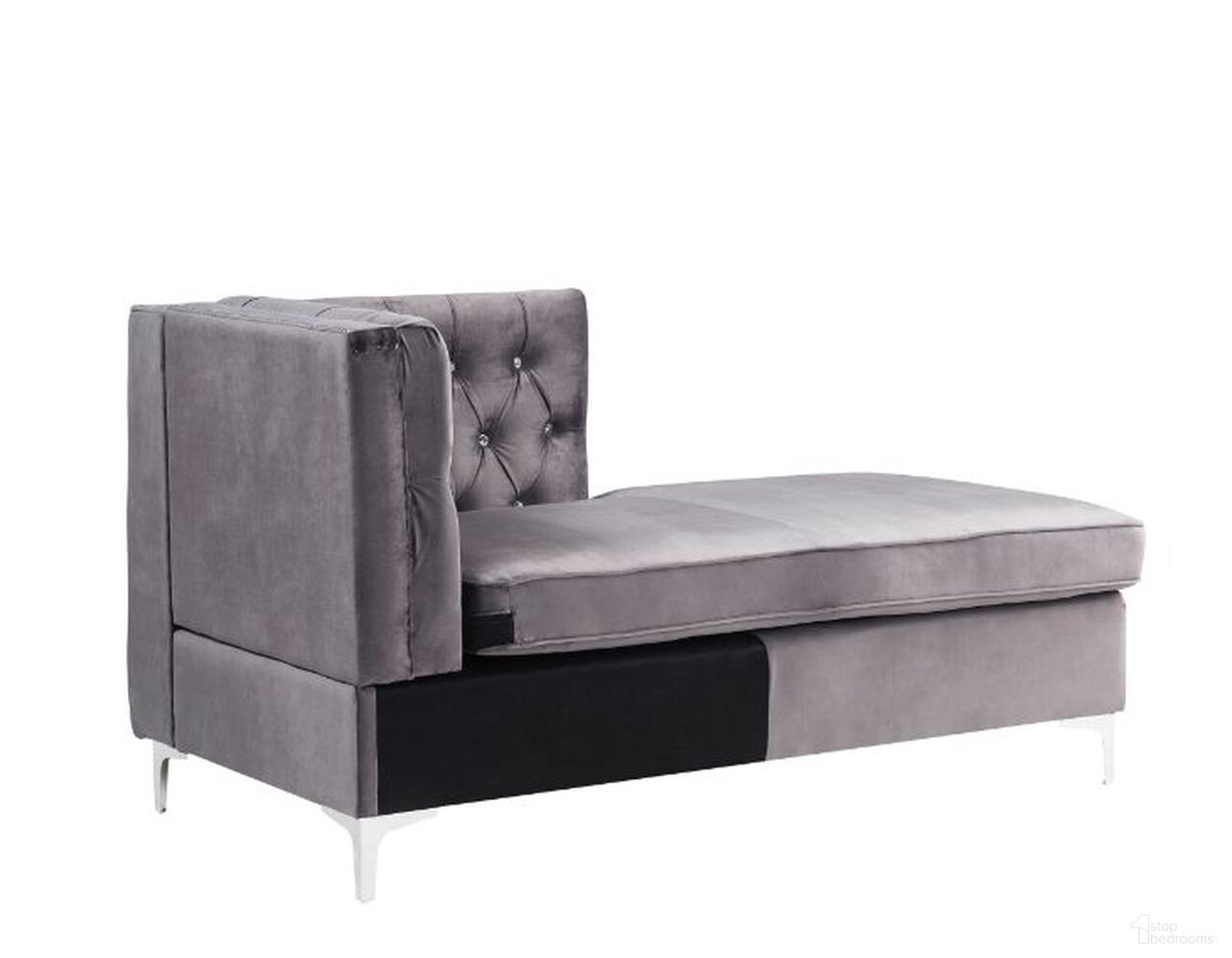 The appearance of Acme Jaszira Modular Chaise In Gray Velvet designed by ACME in the modern / contemporary interior design. This gray velvet piece of furniture was selected by 1StopBedrooms from Jaszira Collection to add a touch of cosiness and style into your home. Sku: 57373. Material: Wood.