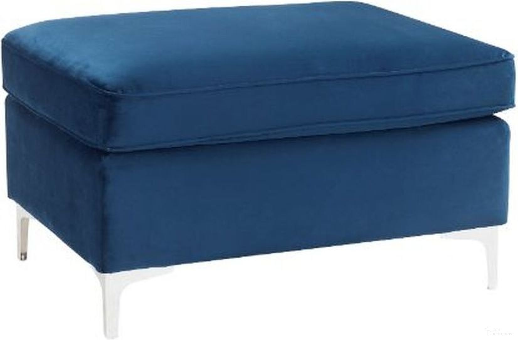 The appearance of Acme Jaszira Ottoman In Blue Velvet designed by ACME in the modern / contemporary interior design. This blue velvet piece of furniture  was selected by 1StopBedrooms from Jaszira Collection to add a touch of cosiness and style into your home. Sku: 57345. Material: Wood.
