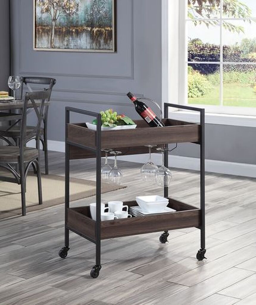 Acme Jerrick Serving Cart In Walnut and Black Finish