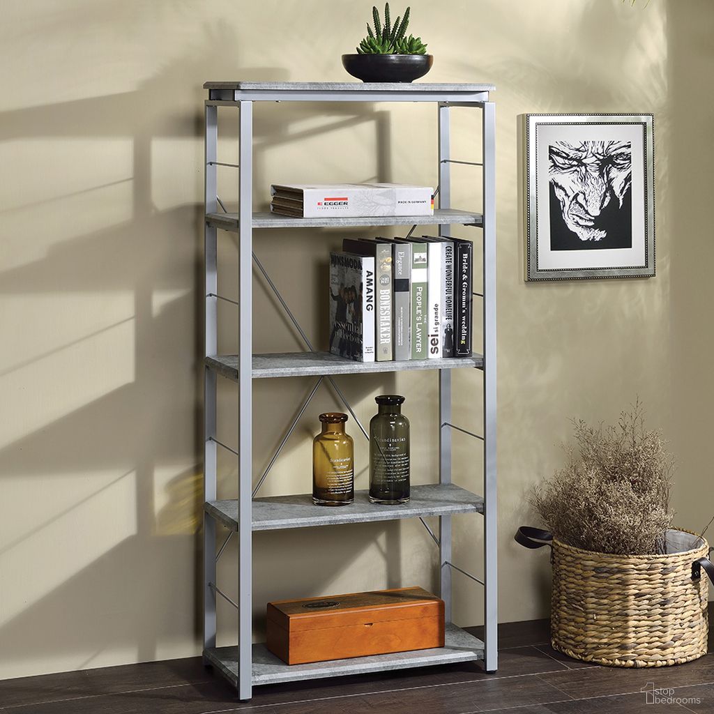 The appearance of Jurgen Bookshelf In Silver designed by ACME in the industrial interior design. This silver piece of furniture was selected by 1StopBedrooms from Jurgen Collection to add a touch of cosiness and style into your home. Sku: 92907. Material: Wood.