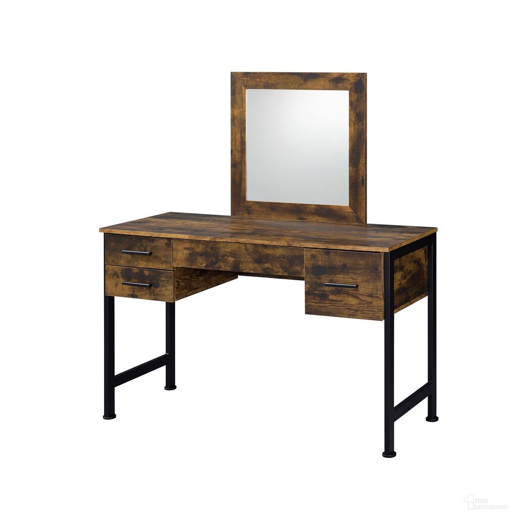 The appearance of Acme Juvanth Vanity Desk And Mirror In Rustic Oak And Black Finish designed by ACME in the industrial interior design. This rustic oak and black piece of furniture was selected by 1StopBedrooms from Juvanth Collection to add a touch of cosiness and style into your home. Sku: 24267. Material: Wood.