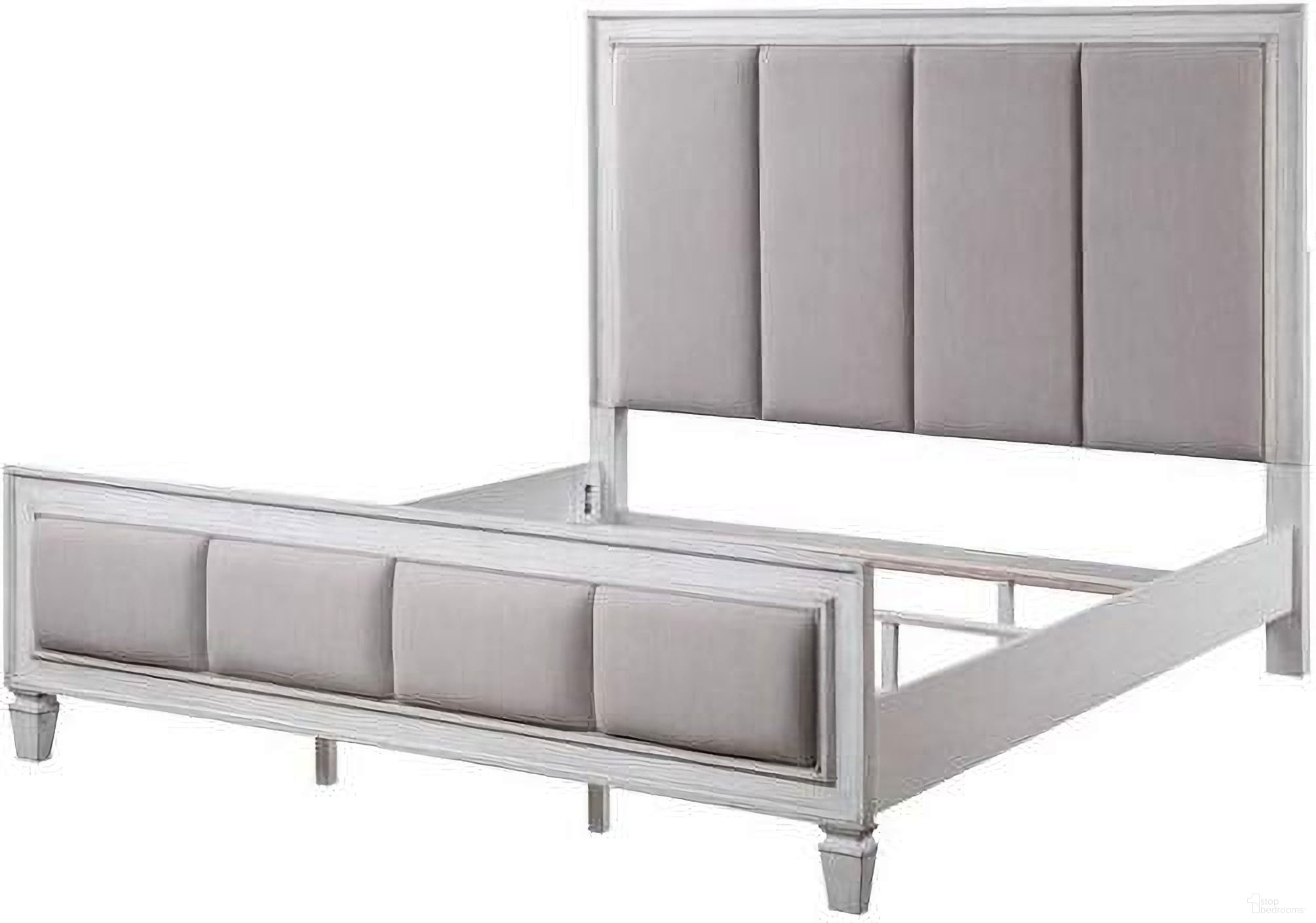 Acme Katia Queen Bed In Gray Linen And White Finish