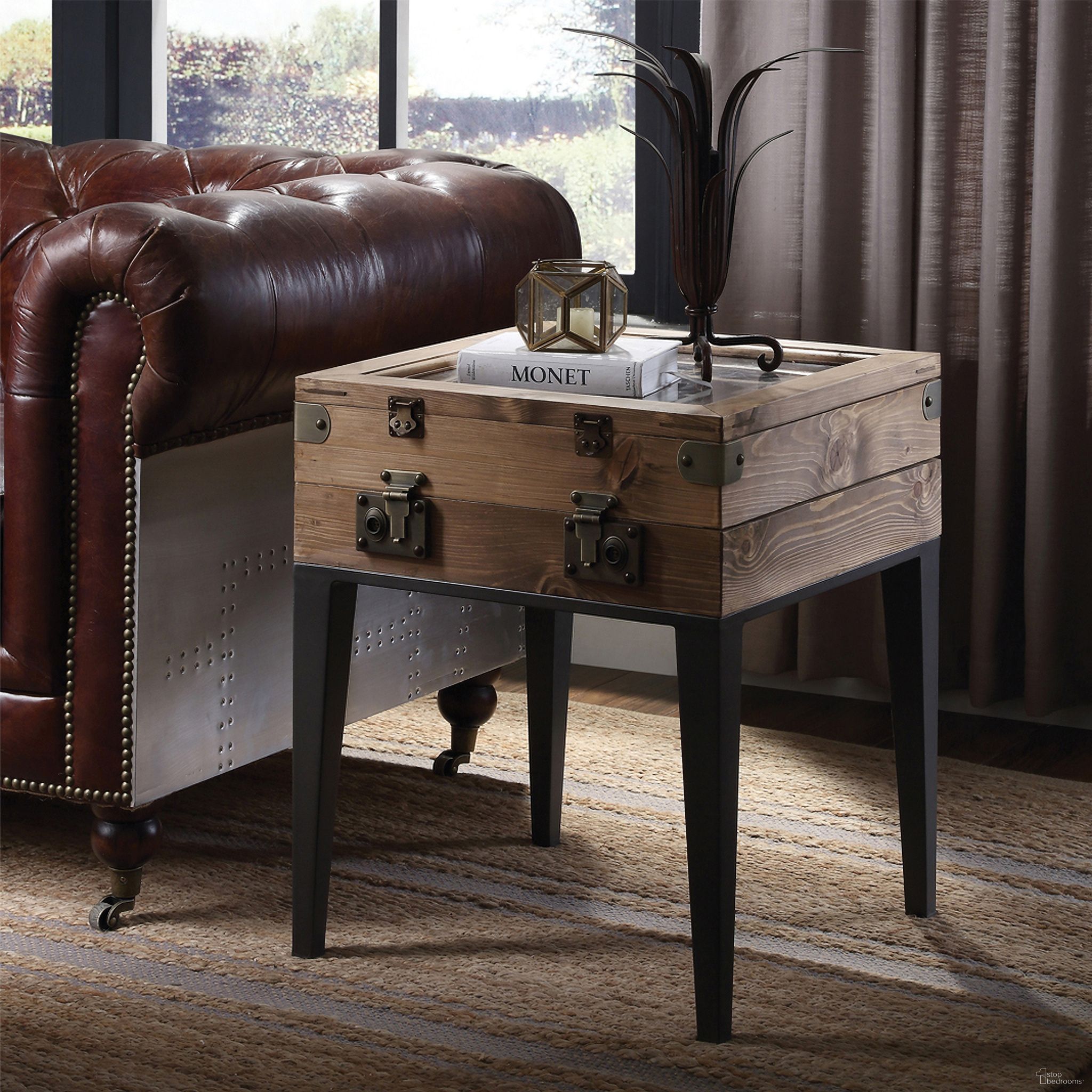 The appearance of Acme Kolin Accent Table In Rustic Oak And Matte Gray designed by ACME in the industrial interior design. This rustic oak piece of furniture  was selected by 1StopBedrooms from Kolin Collection to add a touch of cosiness and style into your home. Sku: 97138. Material: Metal.