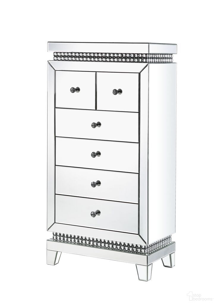 The appearance of Acme Lotus Cabinet In Mirrored And Faux Crystals Inlay designed by ACME in the glam interior design. This mirrored piece of furniture  was selected by 1StopBedrooms from Lotus Collection to add a touch of cosiness and style into your home. Sku: 97809. Material: Wood.