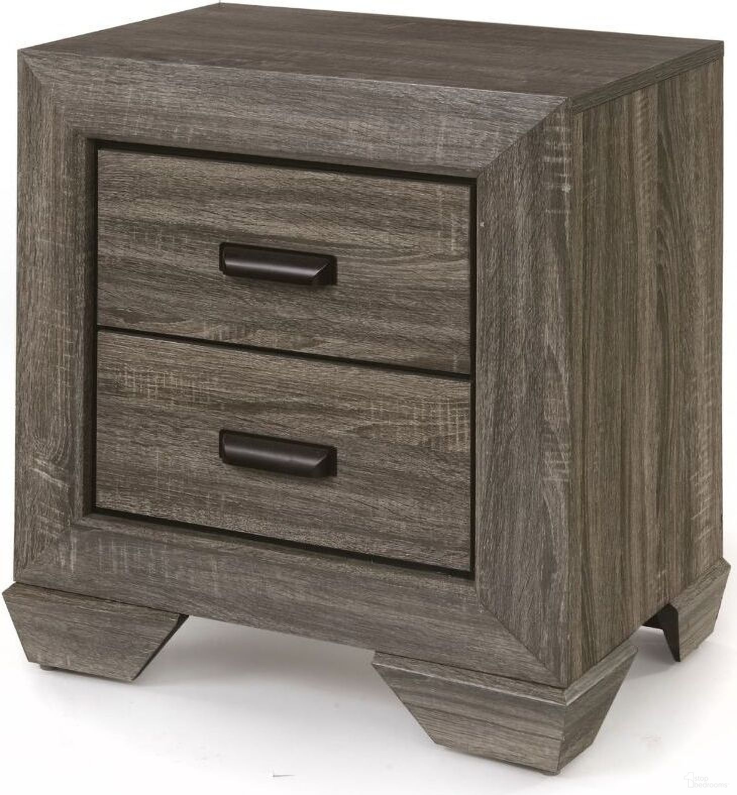 The appearance of Acme Lyndon Nightstand in Weathered Gray Grain designed by ACME in the transitional interior design. This red piece of furniture was selected by 1StopBedrooms from Lyndon Collection to add a touch of cosiness and style into your home. Sku: 26023. Material: Wood.