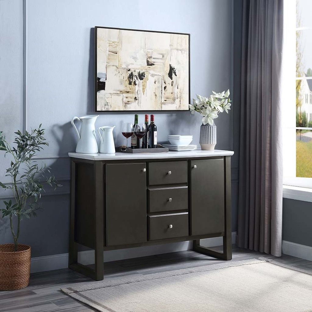 The appearance of Acme Madan Server In Gray Oak Finish designed by ACME in the transitional interior design. This gray oak piece of furniture was selected by 1StopBedrooms from Madan Collection to add a touch of cosiness and style into your home. Sku: AC00425. Material: Wood.