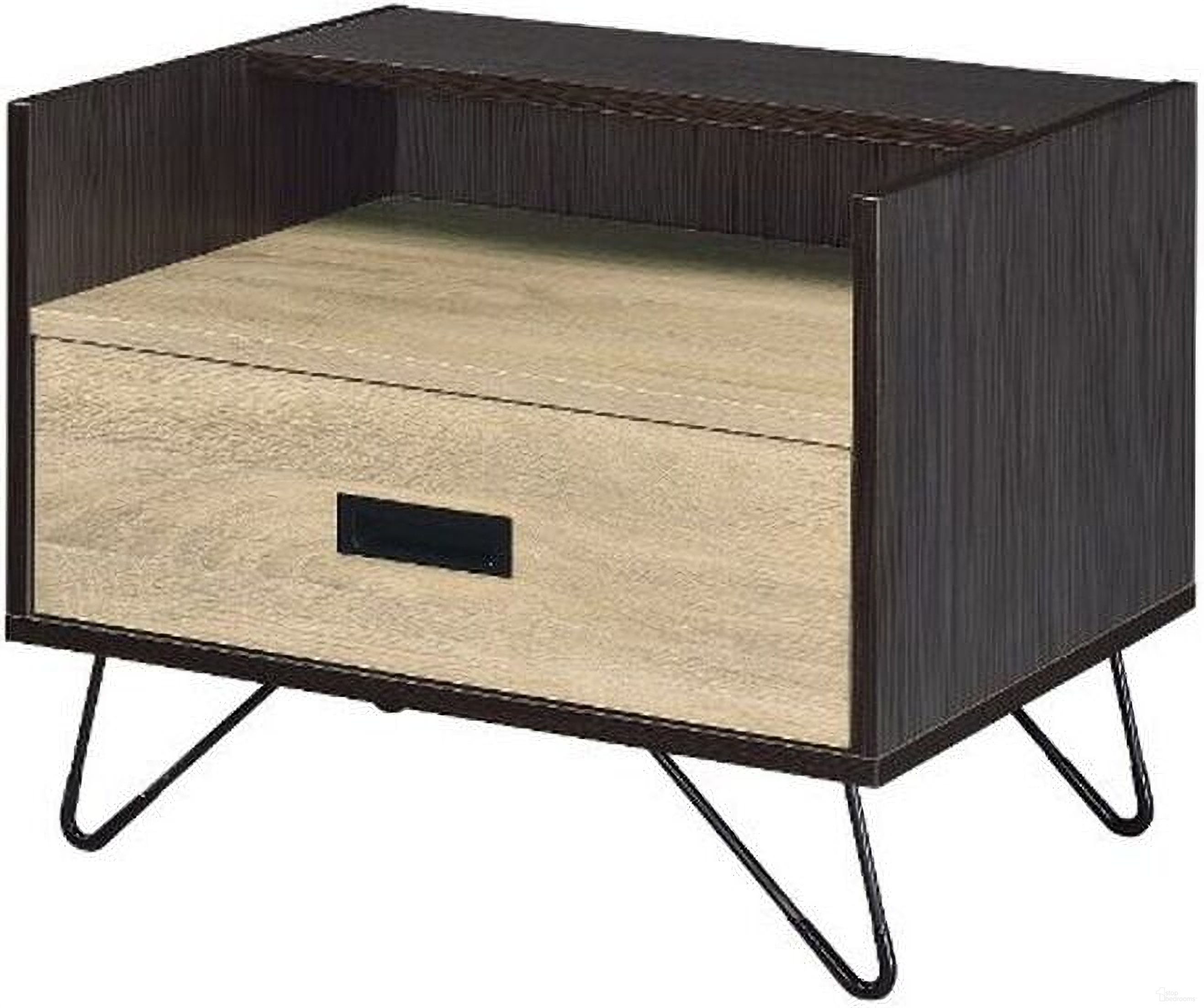 The appearance of Acme Melkree Accent Table In Oak And Black Finish designed by ACME in the industrial interior design. This oak piece of furniture  was selected by 1StopBedrooms from Melkree Collection to add a touch of cosiness and style into your home. Sku: 97968. Material: Metal.