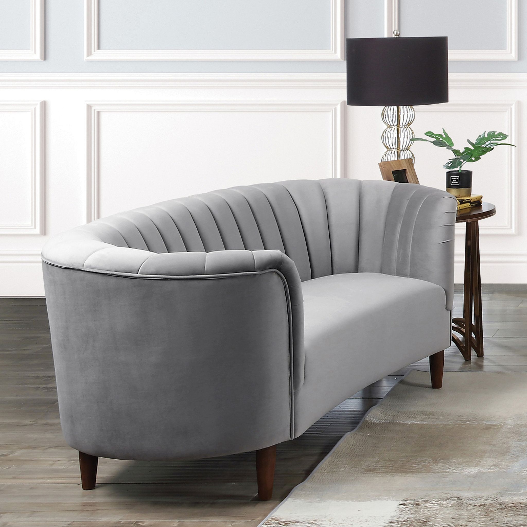 The appearance of Millephri Loveseat In Gray designed by ACME in the transitional interior design. This gray velvet piece of furniture was selected by 1StopBedrooms from Millephri Collection to add a touch of cosiness and style into your home. Sku: LV00167. Material: Resin.