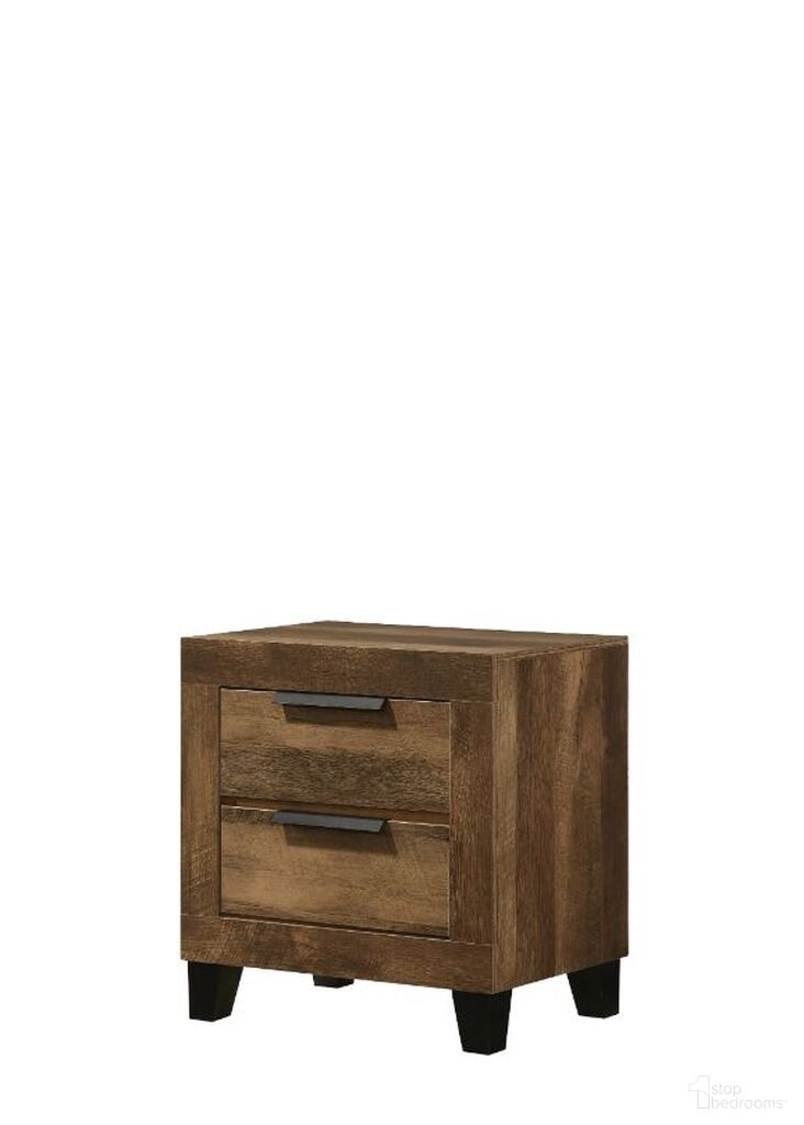 The appearance of Acme Morales Nightstand In Rustic Oak Finish designed by ACME in the transitional interior design. This rustic oak piece of furniture  was selected by 1StopBedrooms from Morales Collection to add a touch of cosiness and style into your home. Sku: 28593. Material: Wood.
