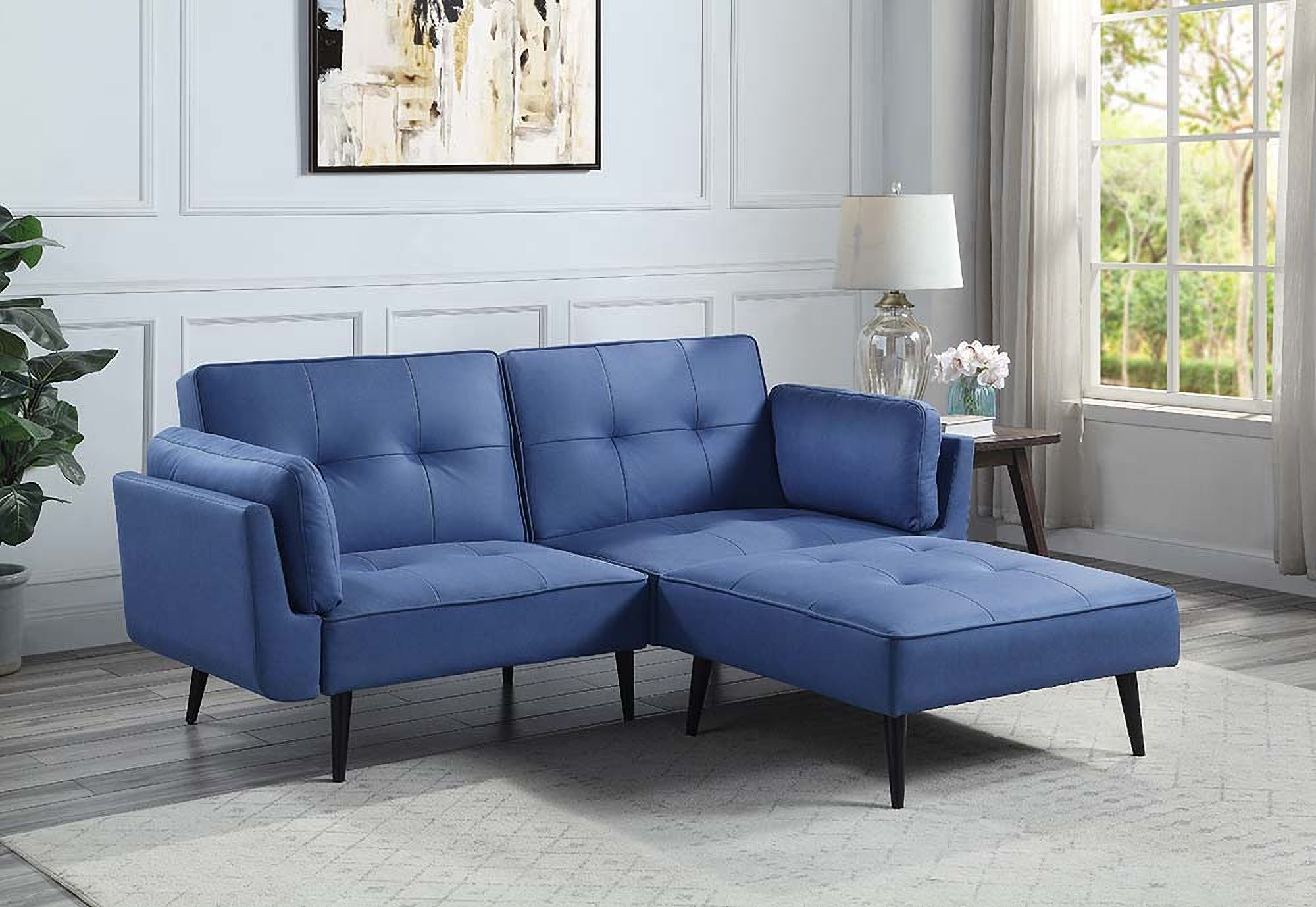 Acme Nafisa Adjustable Sofa and Ottoman In Blue Fabric
