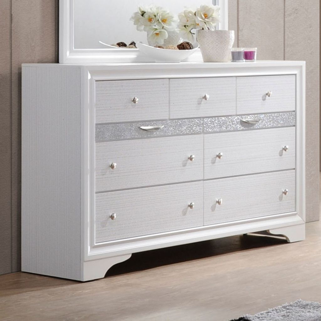 The appearance of Acme Naima 9 Drawer Dresser in White designed by ACME in the modern / contemporary interior design. This white piece of furniture was selected by 1StopBedrooms from Naima Collection to add a touch of cosiness and style into your home. Sku: 25775. Material: Wood.