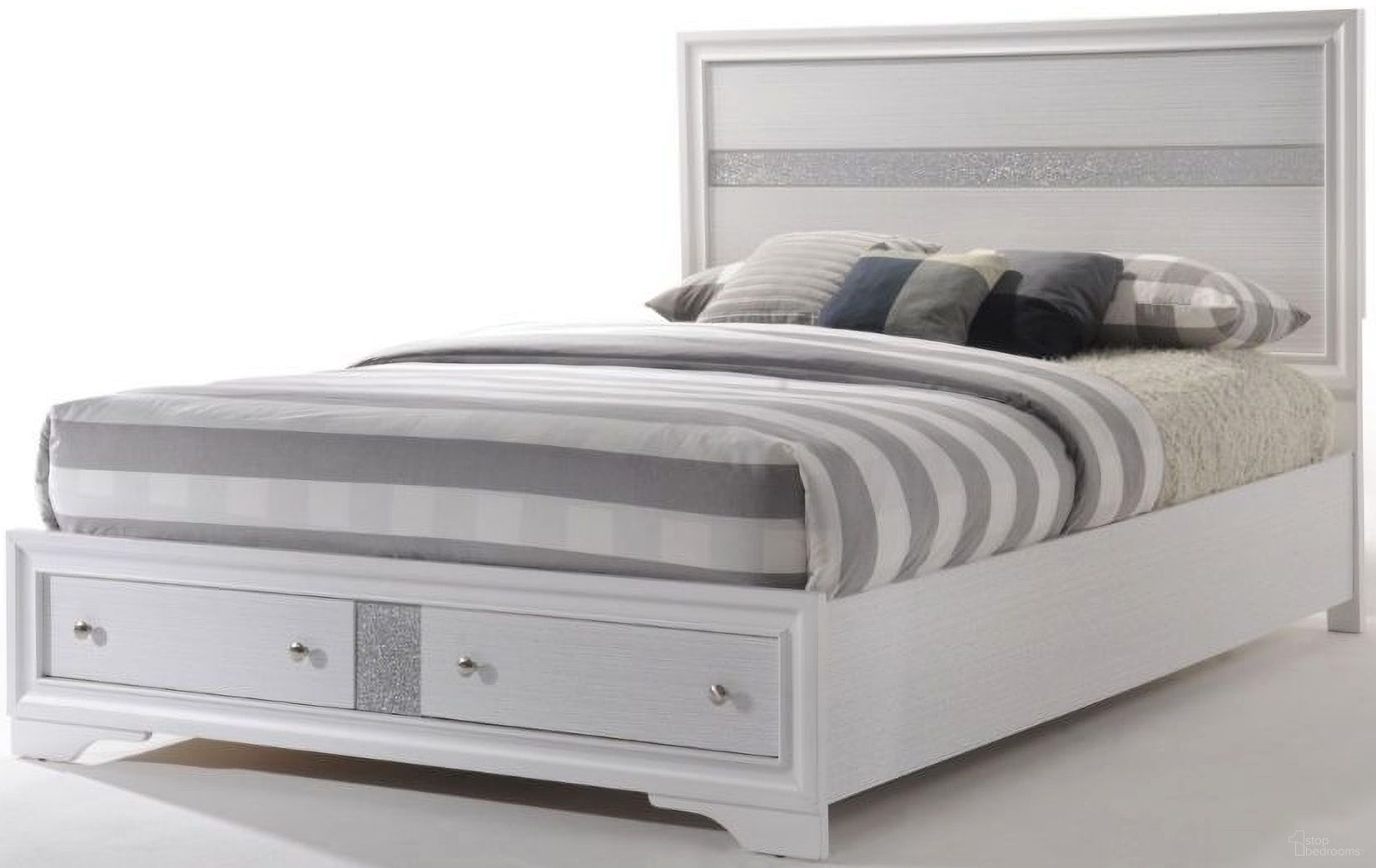 The appearance of Acme Naima Eastern King Panel Storage Bed in White designed by ACME in the modern / contemporary interior design. This white piece of furniture  was selected by 1StopBedrooms from Naima Collection to add a touch of cosiness and style into your home. Sku: 25767EK-HF;25768EK-R;25769EK-DRW. Bed Type: Storage Bed. Material: Wood. Bed Size: King.