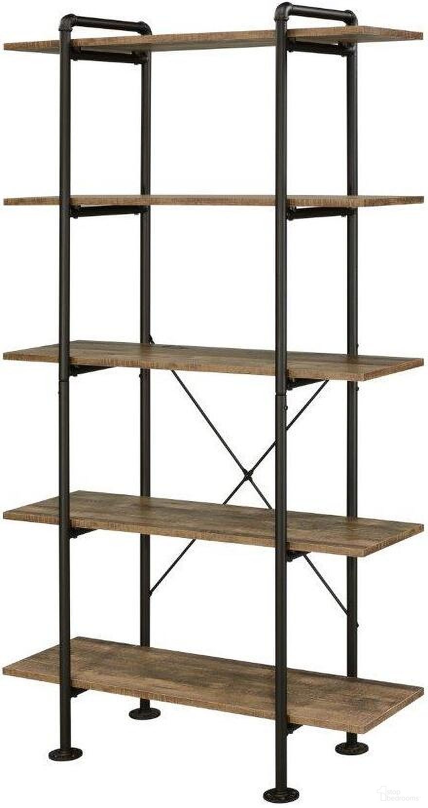The appearance of Acme Nefo Bookcase In Rustic Oak and Black Finish designed by ACME in the industrial interior design. This rustic oak and black piece of furniture was selected by 1StopBedrooms from Nefo Collection to add a touch of cosiness and style into your home. Sku: OF00172. Material: Wood.
