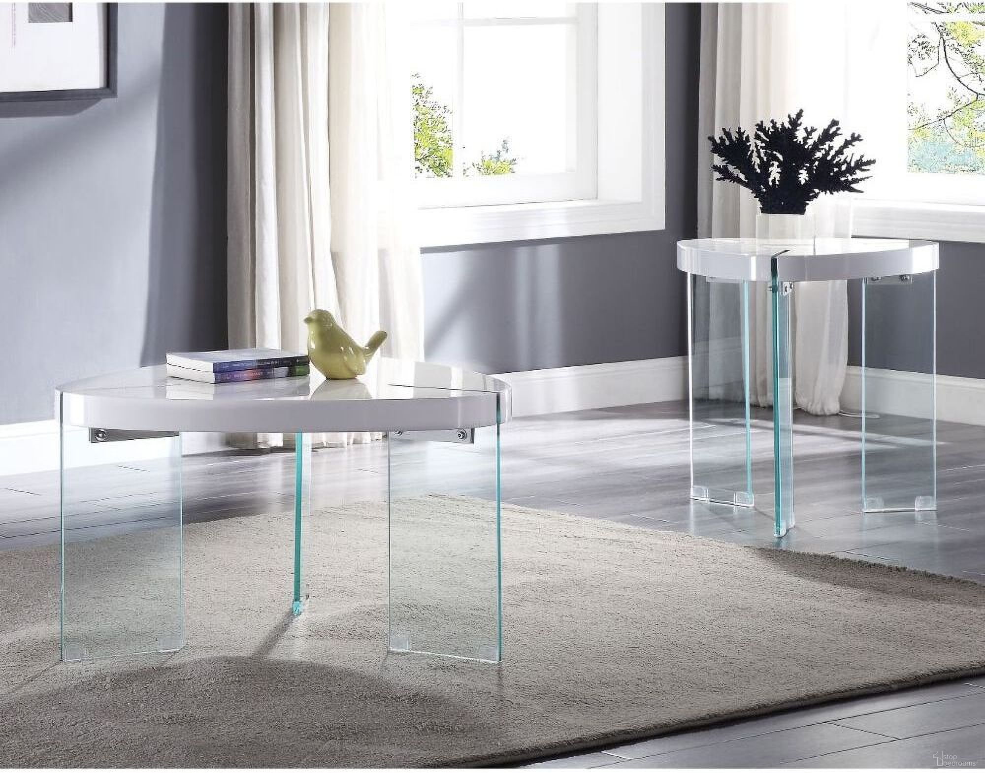The appearance of Noland Coffee Table In White High Gloss designed by ACME in the modern / contemporary interior design. This white high gloss piece of furniture  was selected by 1StopBedrooms from Noland Collection to add a touch of cosiness and style into your home. Sku: 84920T;84921GL. Material: Wood.