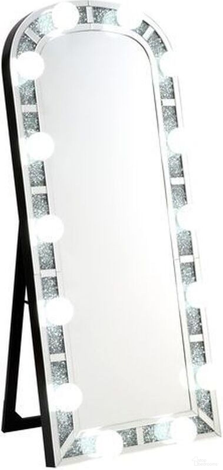The appearance of Acme Noralie Accent Floor Mirror In Mirrored And Faux Diamonds 97984 designed by ACME in the glam interior design. This mirrored piece of furniture  was selected by 1StopBedrooms from Noralie Collection to add a touch of cosiness and style into your home. Sku: 97984. Material: Wood.