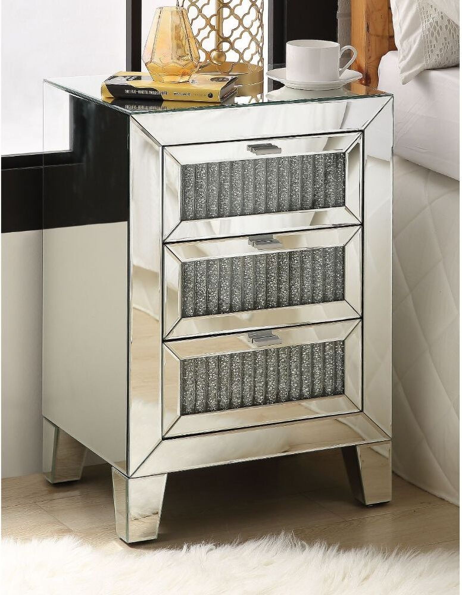 The appearance of Acme Noralie Accent Table designed by ACME in the glam interior design. This mirrored piece of furniture was selected by 1StopBedrooms from Noralie Collection to add a touch of cosiness and style into your home. Sku: 97650. Material: MDF.