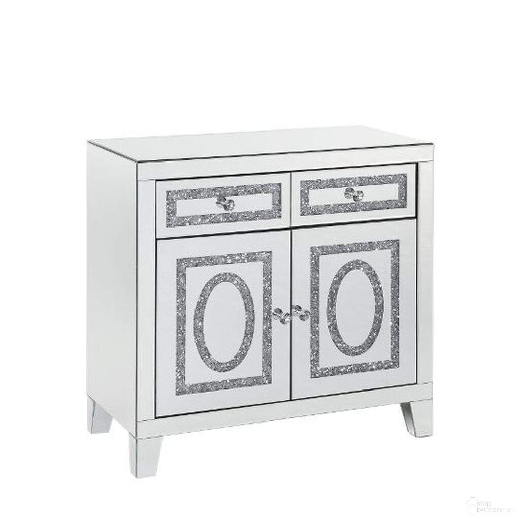 The appearance of Acme Noralie Cabinet In Mirrored And Faux Diamonds designed by ACME in the glam interior design. This mirrored piece of furniture was selected by 1StopBedrooms from Noralie Collection to add a touch of cosiness and style into your home. Sku: 97952. Material: Wood.