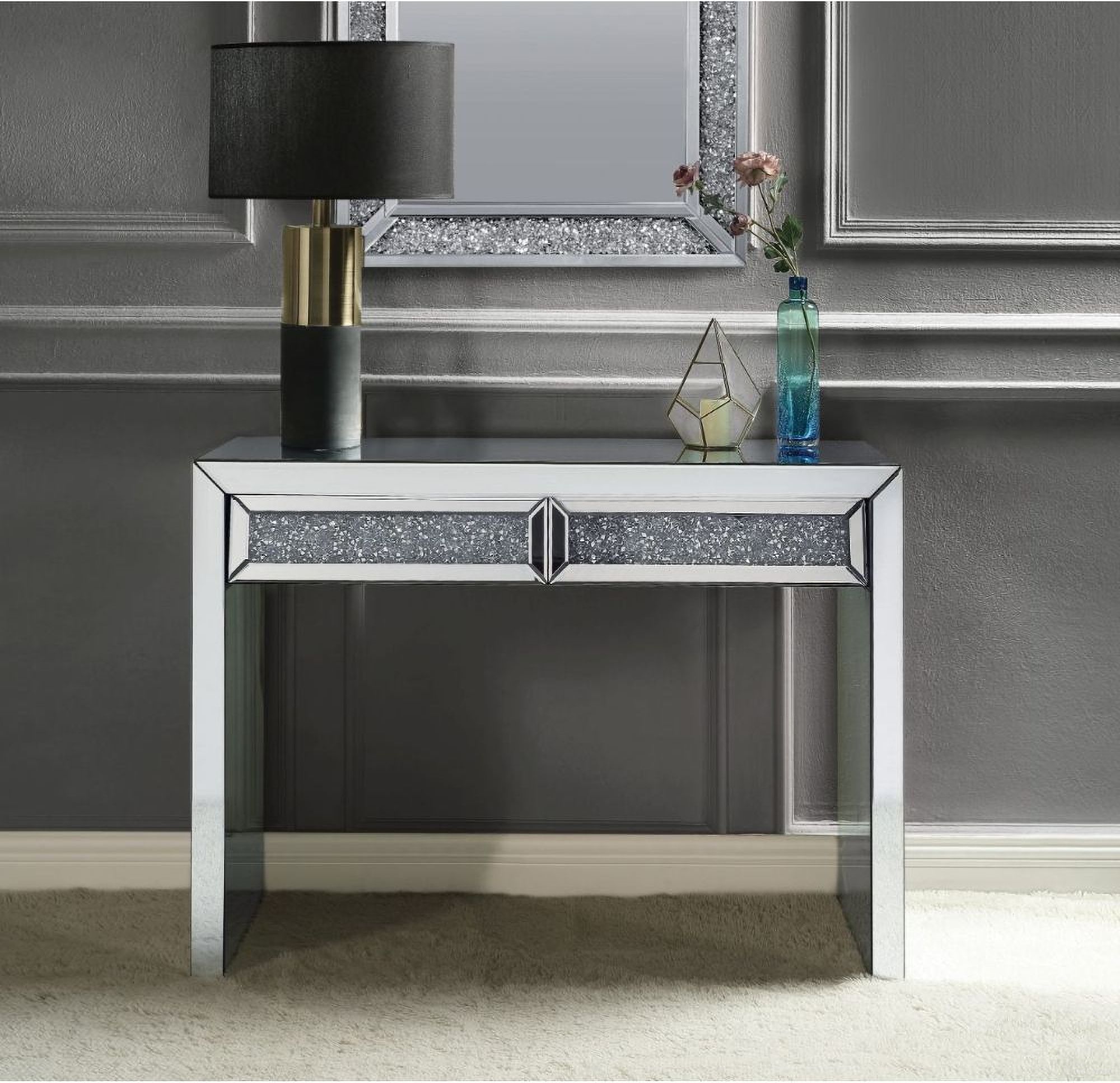 The appearance of Acme Noralie Console Table designed by ACME in the glam interior design. This mirrored piece of furniture was selected by 1StopBedrooms from Noralie Collection to add a touch of cosiness and style into your home. Sku: 90505. Material: MDF.