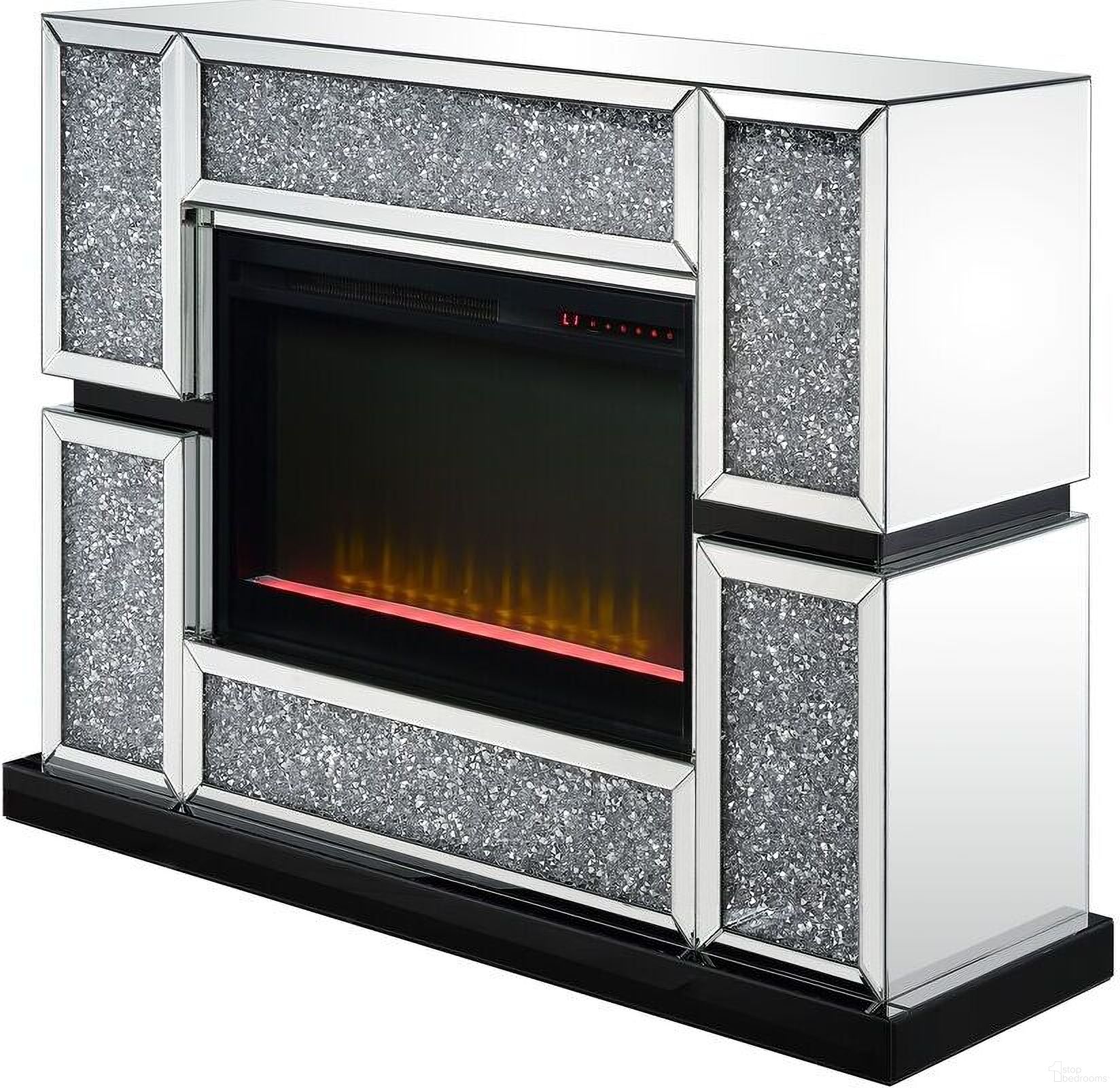 The appearance of Acme Noralie Fireplace In Mirrored And Faux Diamonds 90660 designed by ACME in the glam interior design. This mirrored piece of furniture was selected by 1StopBedrooms from Noralie Collection to add a touch of cosiness and style into your home. Sku: 90660. Material: Wood.