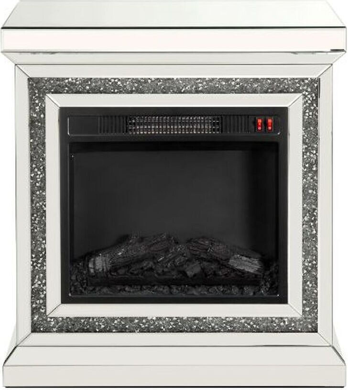 The appearance of Acme Noralie Fireplace In Mirrored And Faux Diamonds 90868 designed by ACME in the glam interior design. This mirrored piece of furniture was selected by 1StopBedrooms from Noralie Collection to add a touch of cosiness and style into your home. Sku: 90868. Material: Wood.