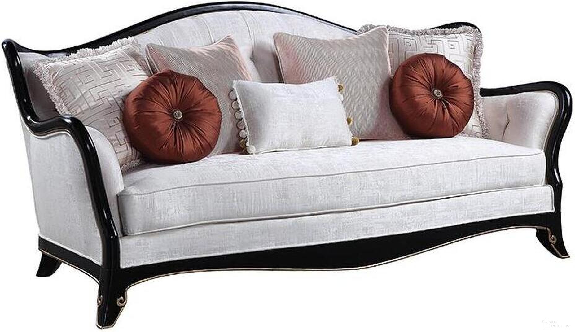 The appearance of Acme Nurmive Sofa With 7 Pillows designed by ACME in the transitional interior design. This beige piece of furniture was selected by 1StopBedrooms from Nurmive Collection to add a touch of cosiness and style into your home. Sku: LV00251. Material: Wood.