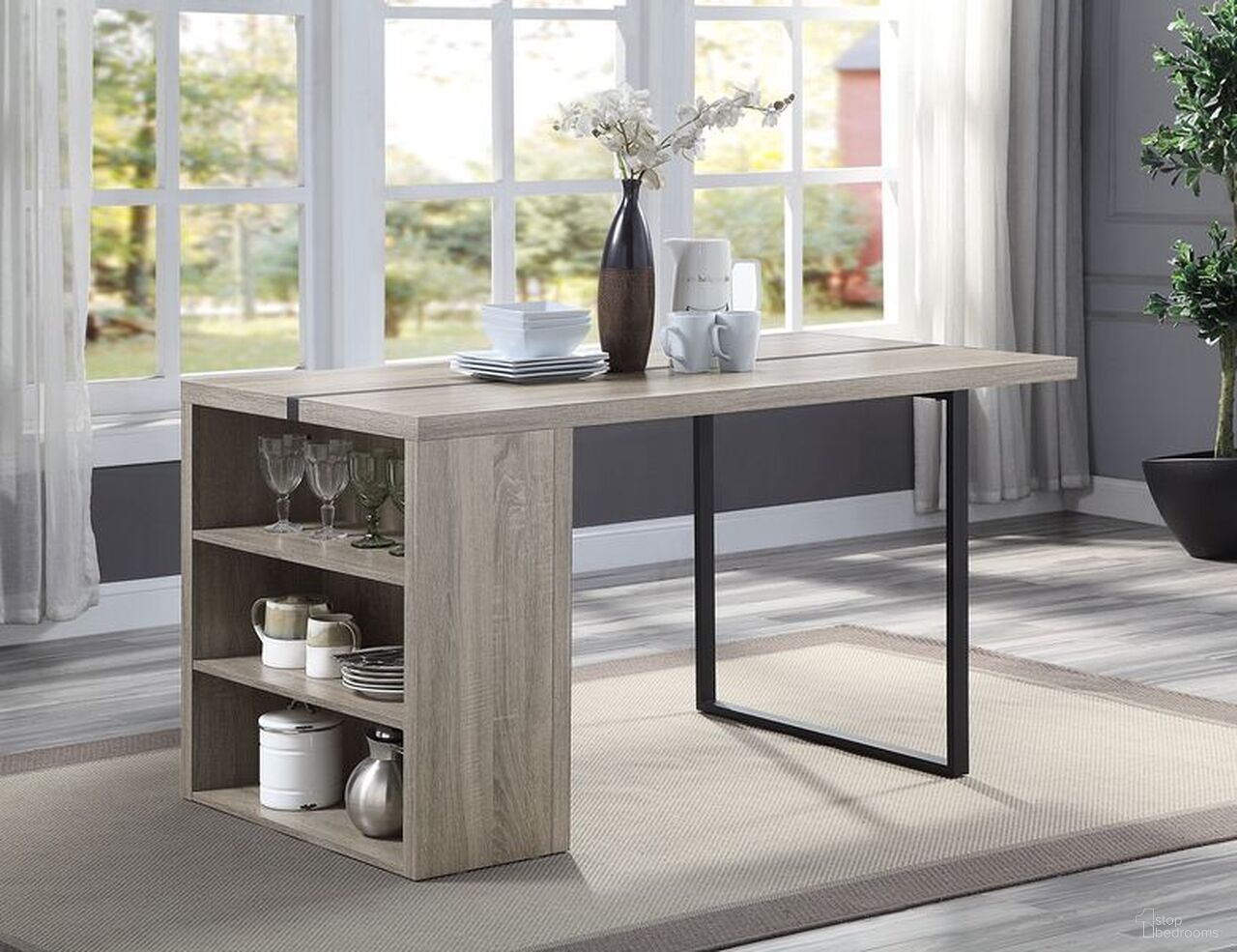 The appearance of Acme Patwin Dining Table In Rustic Oak And Black Finish designed by ACME in the industrial interior design. This rustic oak and black piece of furniture  was selected by 1StopBedrooms from Patwin Collection to add a touch of cosiness and style into your home. Sku: DN00401. Table Base Style: Double Pedestal. Material: Wood. Table Top Shape: Rectangular. Size: 60".