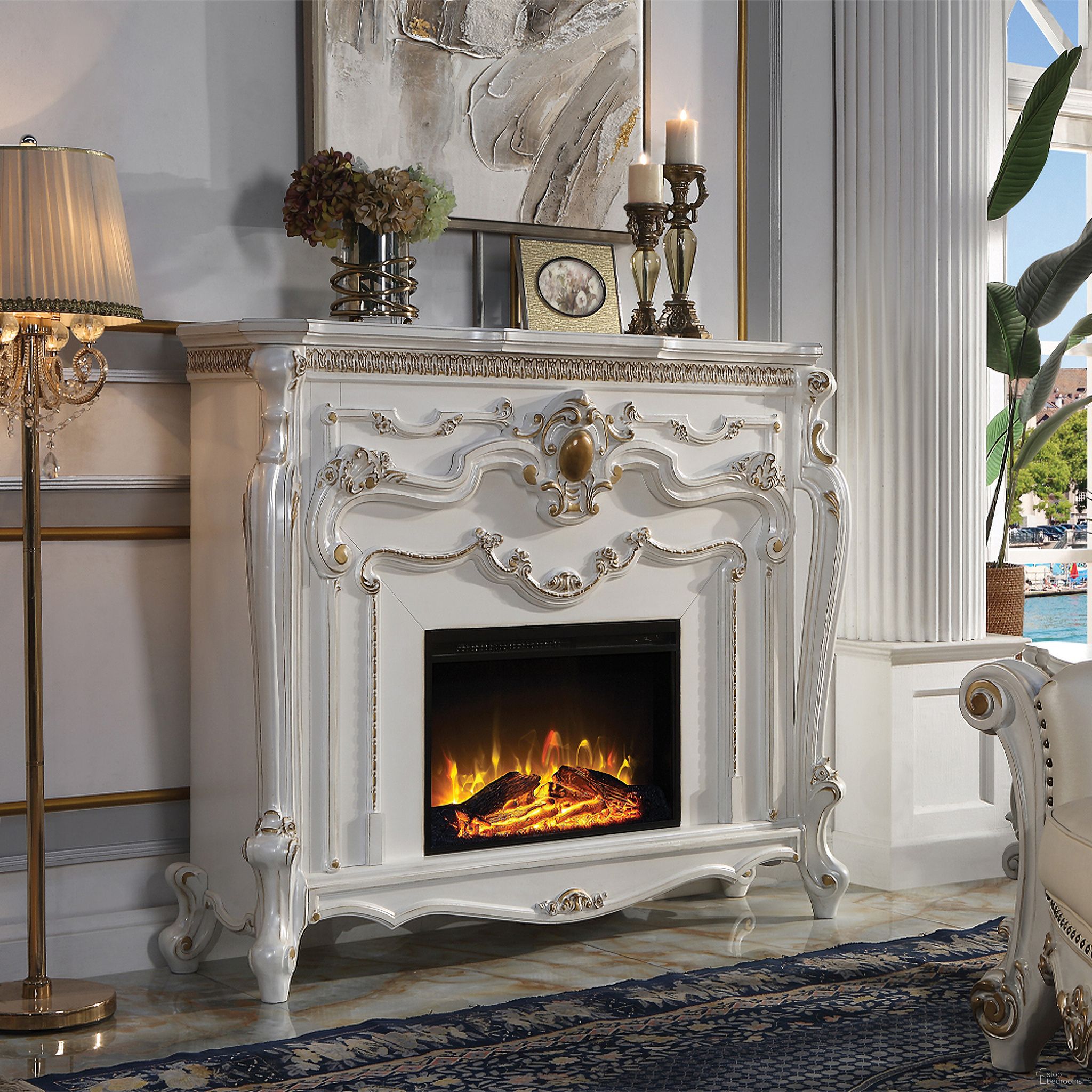 The appearance of Acme Picardy Fireplace In Antique Pearl Finish designed by ACME in the transitional interior design. This antique pearl piece of furniture was selected by 1StopBedrooms from Picardy Collection to add a touch of cosiness and style into your home. Sku: AC01345. Material: Wood.