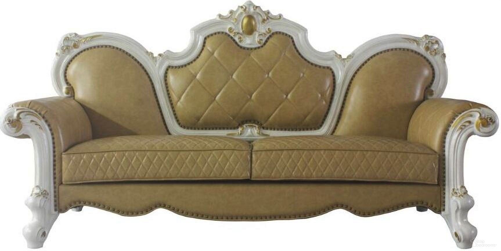 The appearance of Acme Picardy Sofa With 5 Pillows designed by ACME in the transitional interior design. This butterscotch piece of furniture  was selected by 1StopBedrooms from Picardy Collection to add a touch of cosiness and style into your home. Sku: 58210. Material: Upholstery.