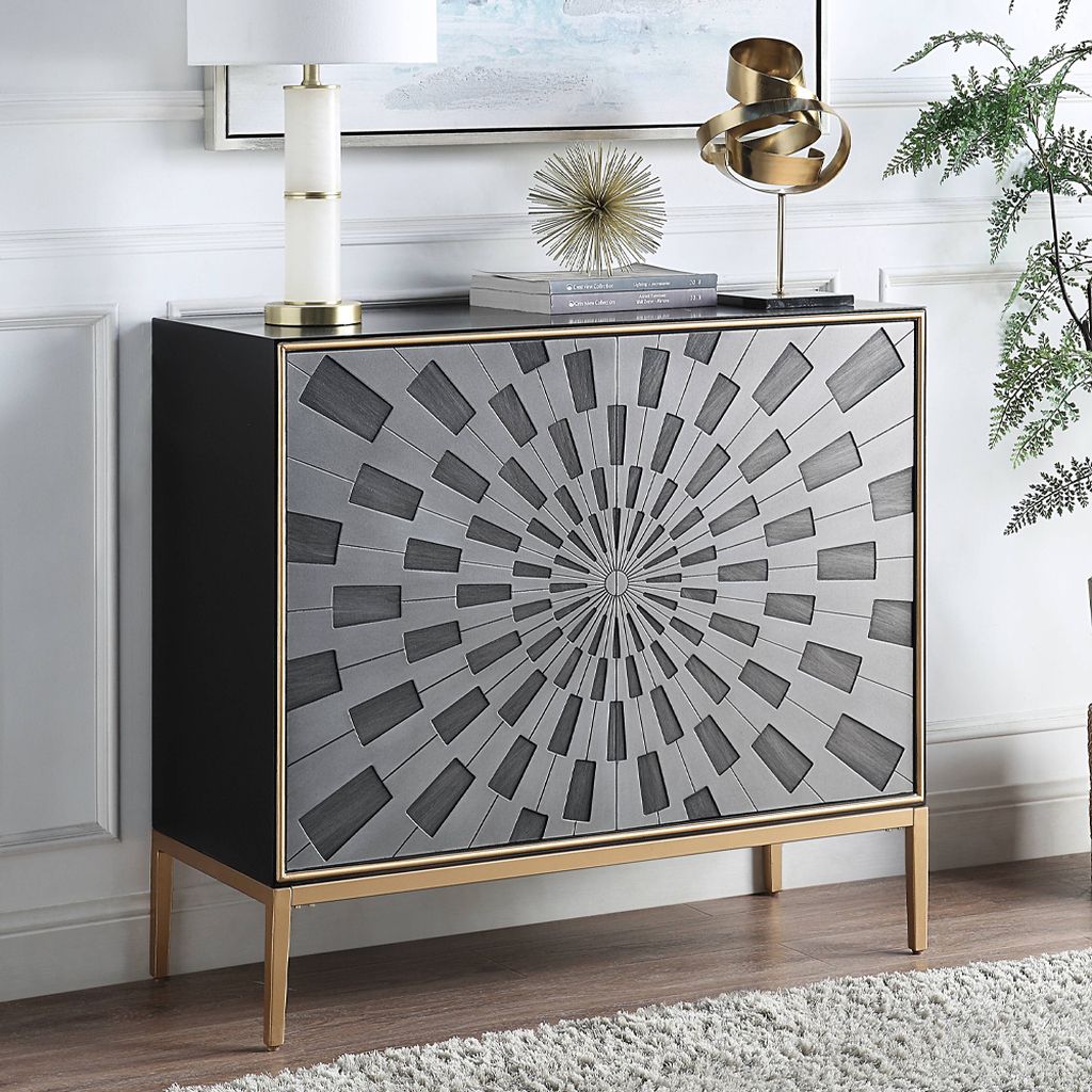 Acme Quilla Console Table In Gray and Brass Finish