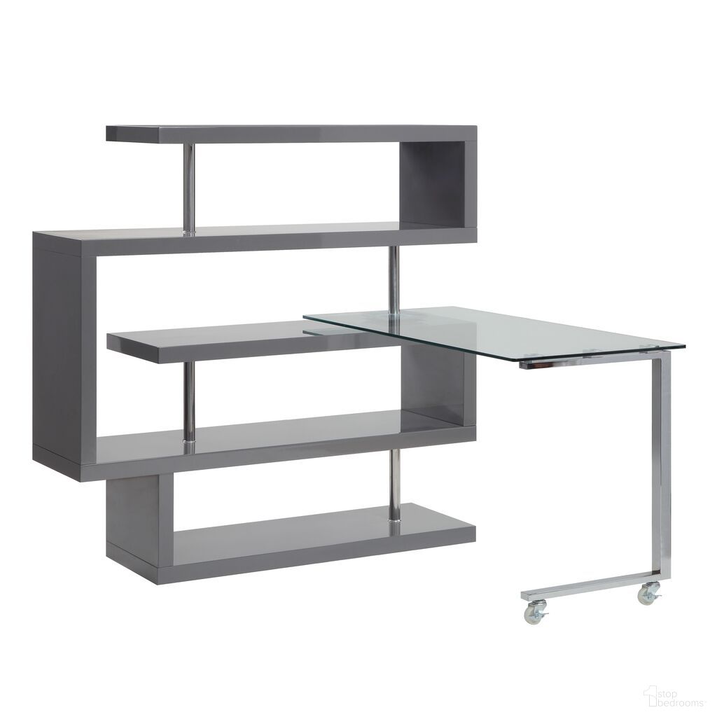 Buck II Writing Desk With Shelf In Gray High Gloss Finish