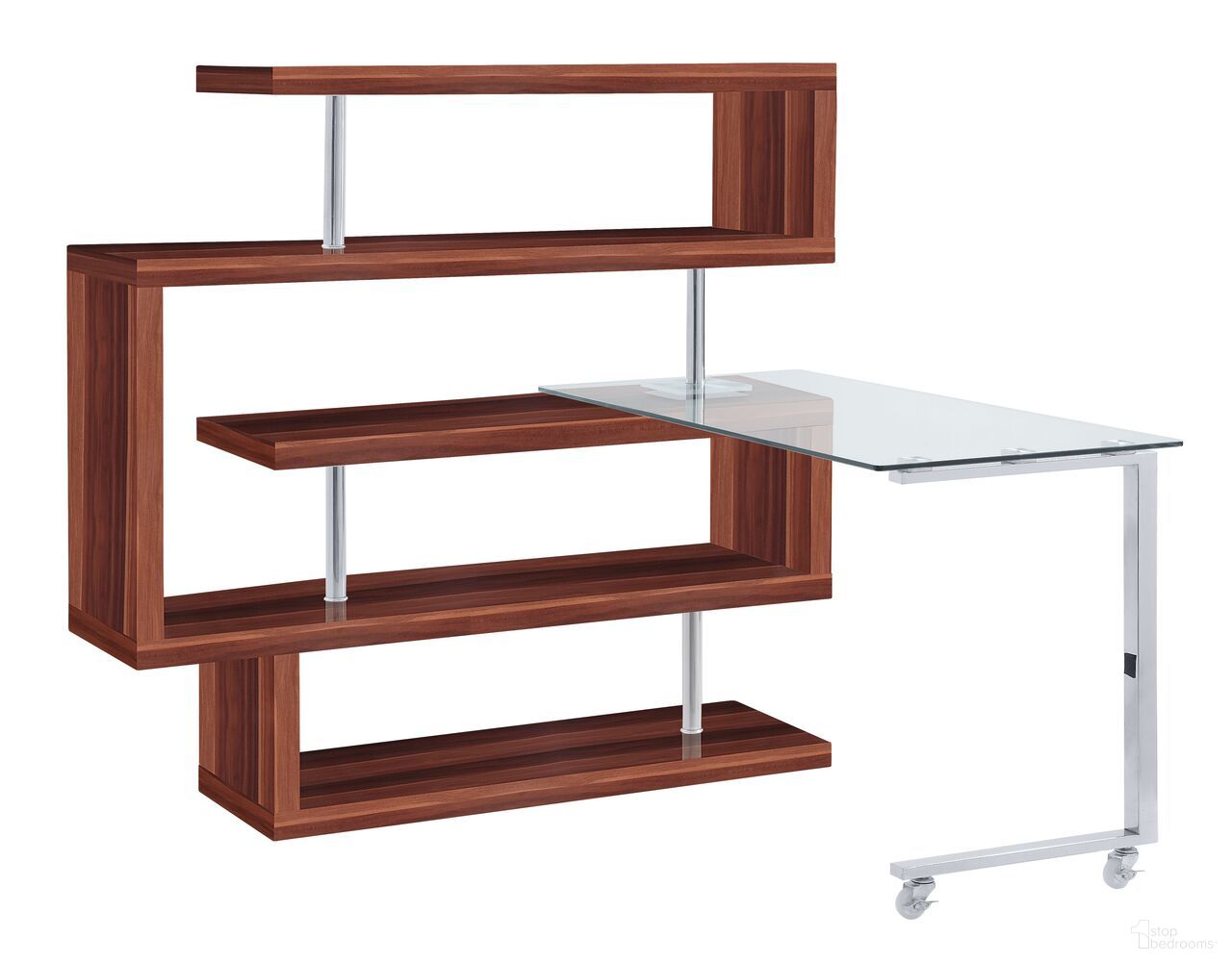 Buck II Writing Desk With Shelf In Walnut High Gloss Finish