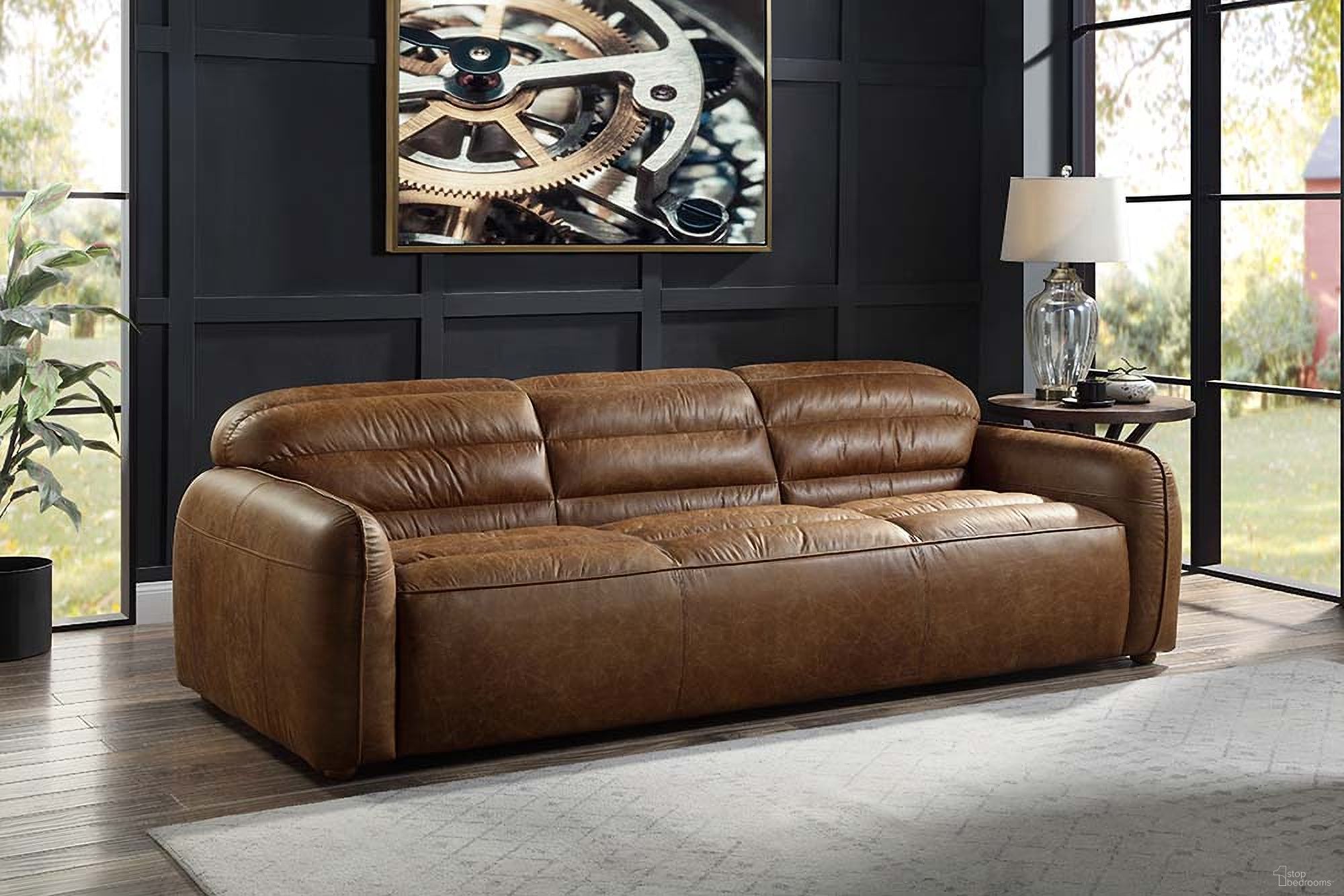The appearance of Acme Rafer Sofa designed by ACME in the industrial interior design. This cocoa piece of furniture was selected by 1StopBedrooms from Rafer Collection to add a touch of cosiness and style into your home. Sku: LV01020. Material: Wood.