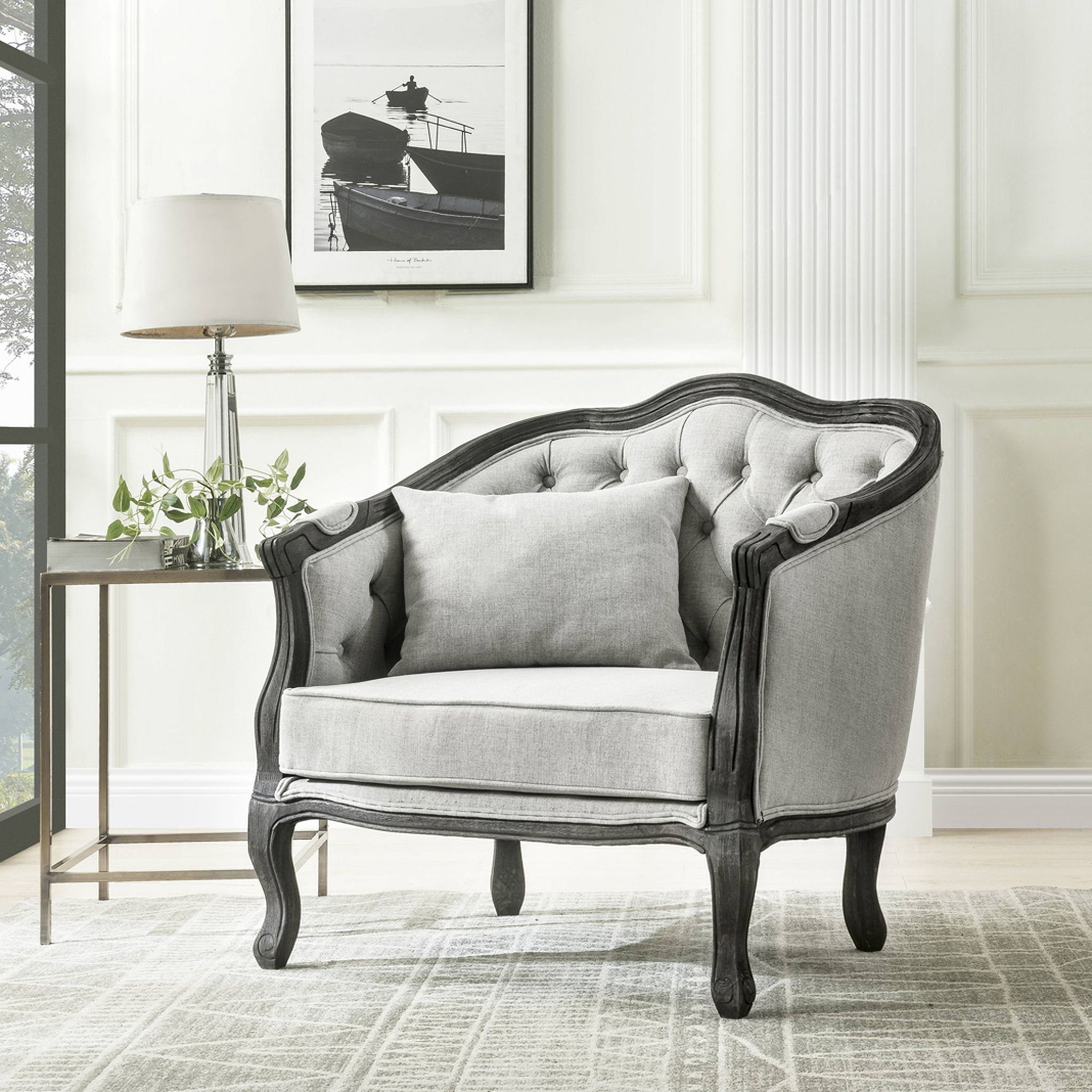The appearance of Acme Samael Chair With 1 Pillow LV01129 designed by ACME in the transitional interior design. This gray piece of furniture was selected by 1StopBedrooms from Samael Collection to add a touch of cosiness and style into your home. Sku: LV01129. Material: Wood.