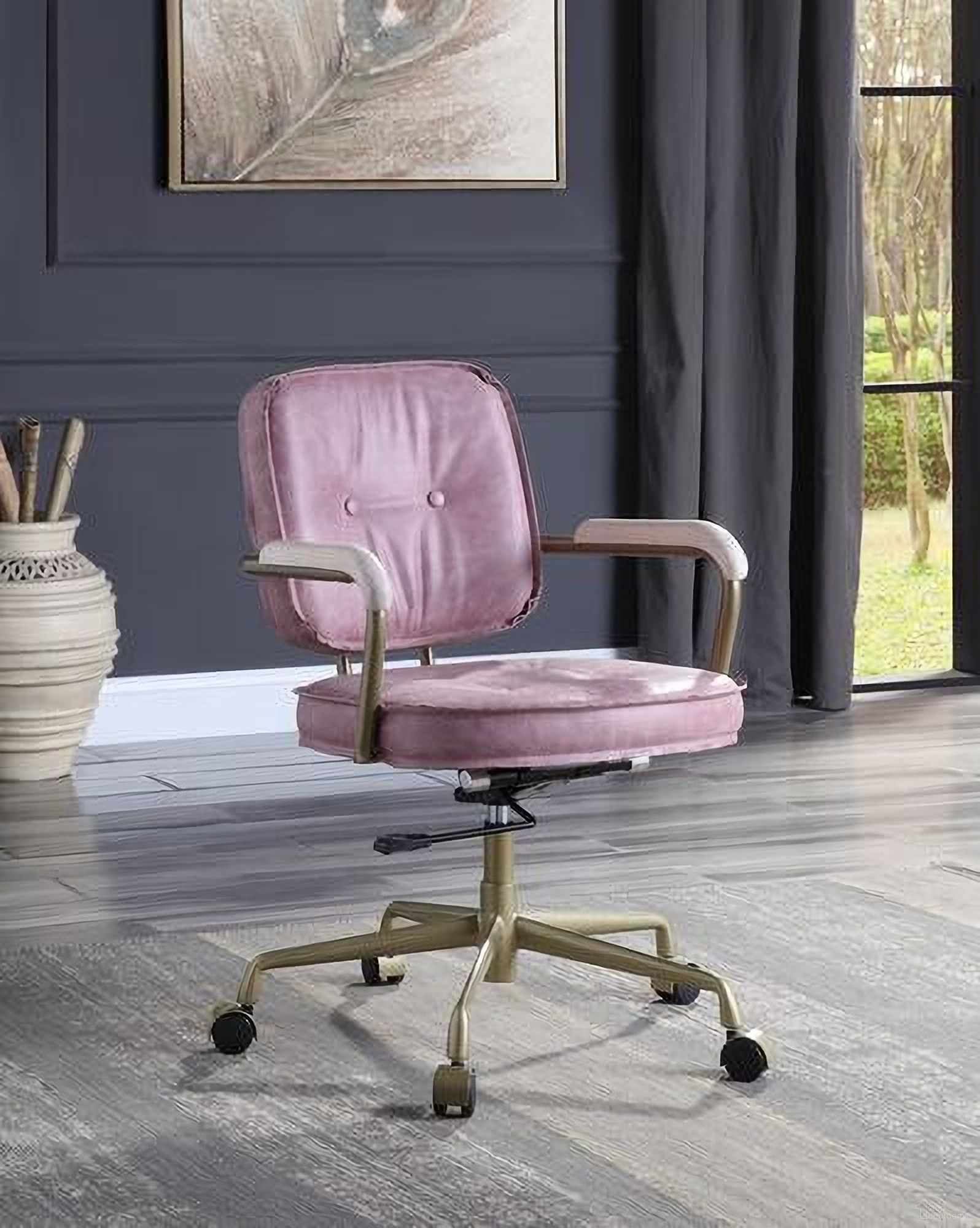 Acme Siecross Office Chair In Pink Top Grain Leather