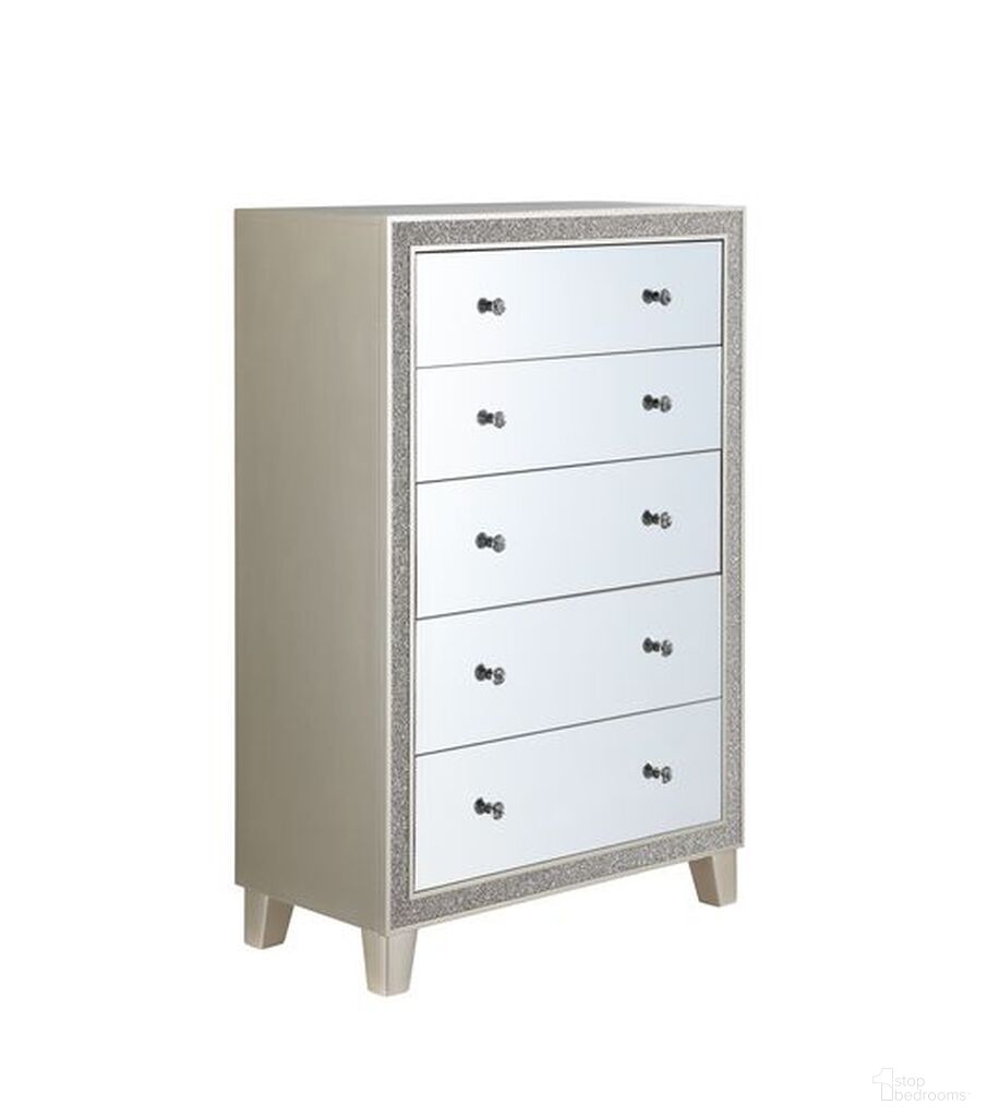 The appearance of Acme Sliverfluff Chest In Mirrored and Champagne Finish designed by ACME in the glam interior design. This champagne piece of furniture  was selected by 1StopBedrooms from Sliverfluff Collection to add a touch of cosiness and style into your home. Sku: BD00247. Material: Wood.