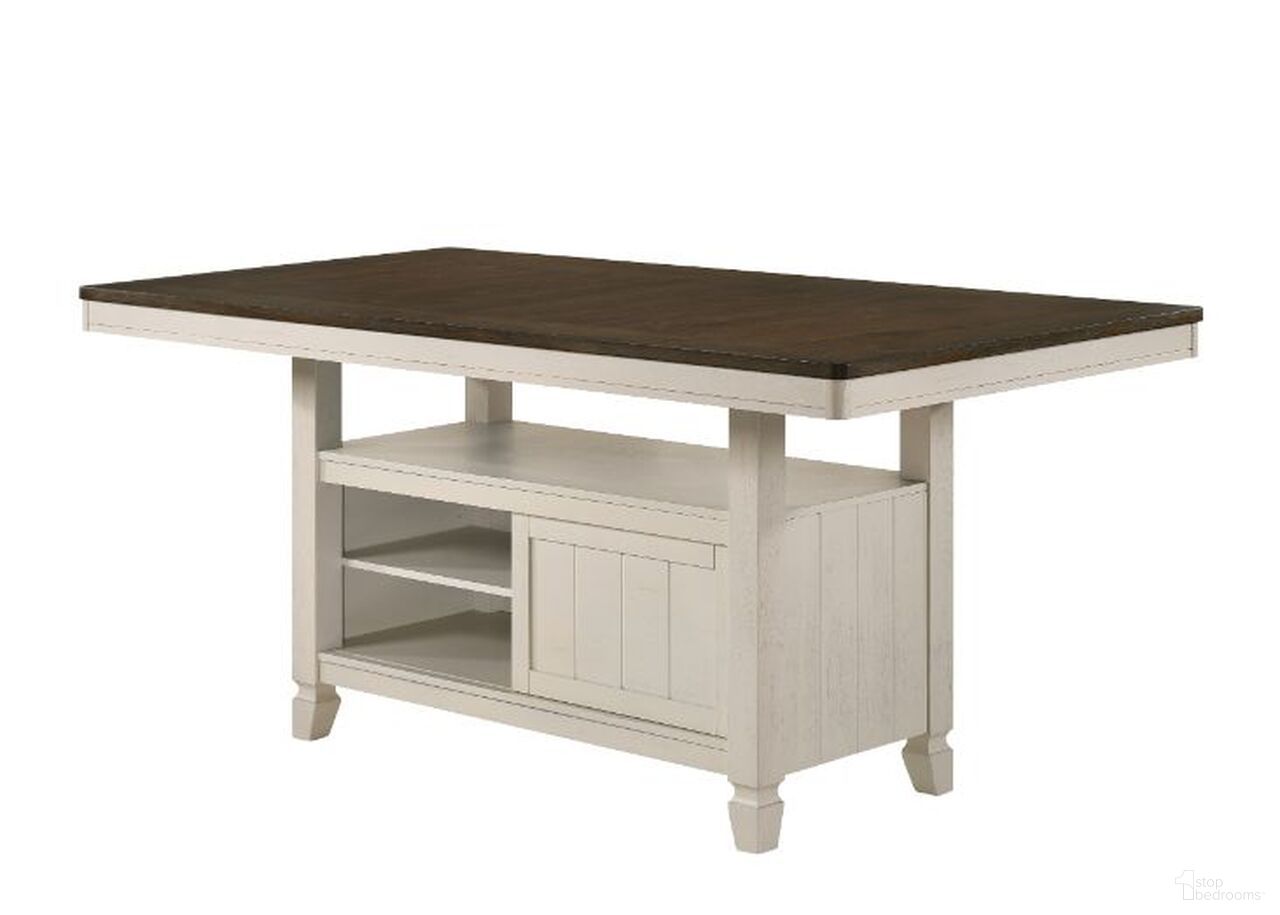 The appearance of Acme Tasnim Counter Height Table In Oak And Antique White Finish designed by ACME in the transitional interior design. This oak piece of furniture was selected by 1StopBedrooms from Tasnim Collection to add a touch of cosiness and style into your home. Sku: 77180T;77181ST. Table Base Style: Trestle. Material: Wood. Table Top Shape: Rectangular. Size: 78".