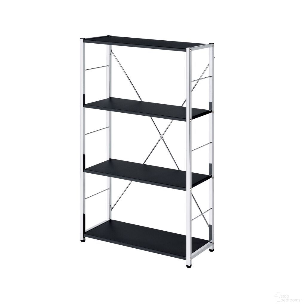 The appearance of Acme Tennos Bookshelf In Black And Chrome Finish designed by ACME in the modern / contemporary interior design. This black and chrome piece of furniture was selected by 1StopBedrooms from Tennos Collection to add a touch of cosiness and style into your home. Sku: 93197. Material: Wood.