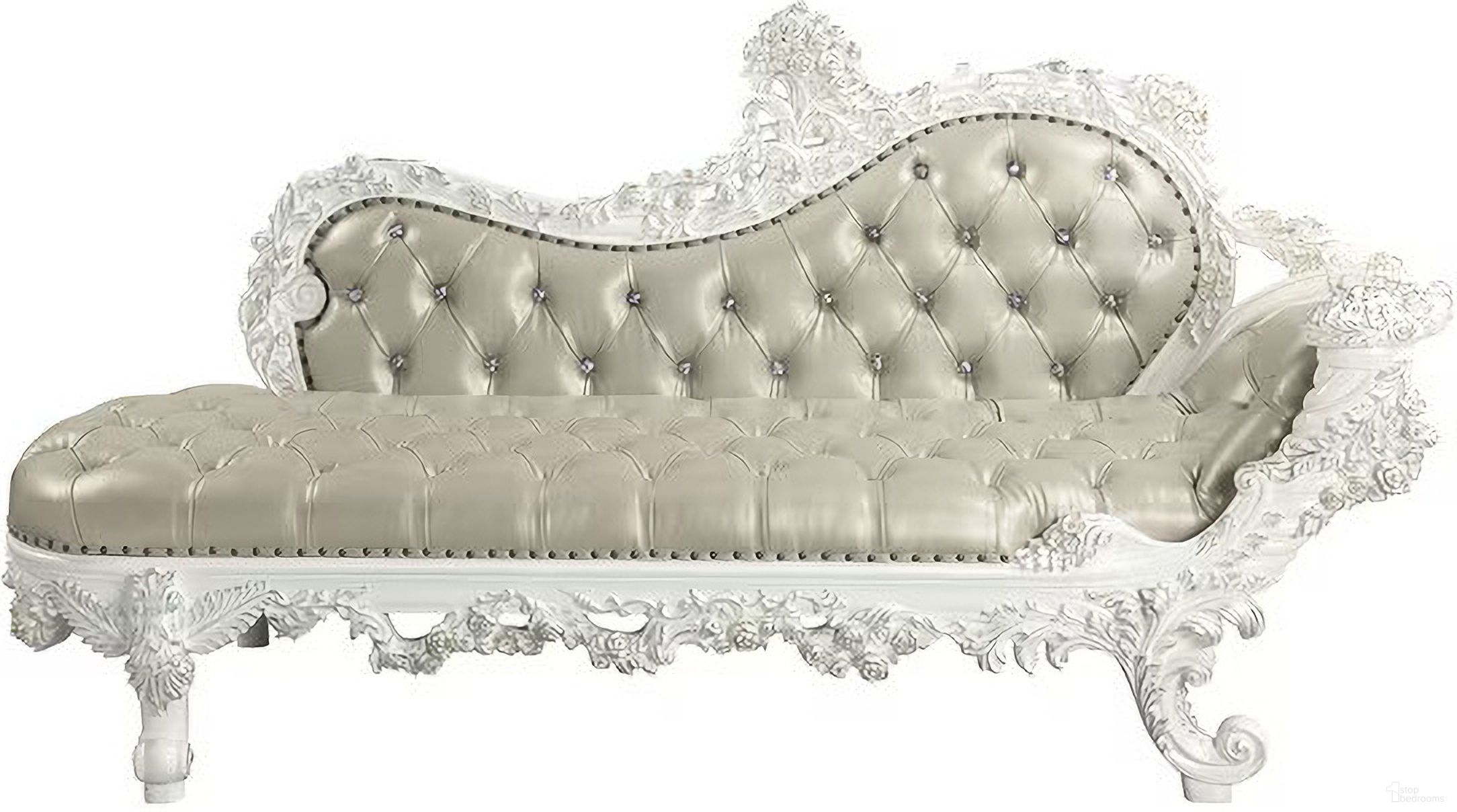 Acme Vanaheim Bench In Beige Pu And Antique White Finish