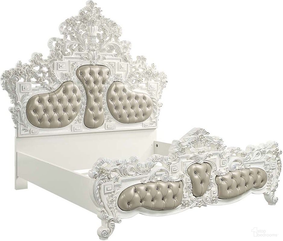 The appearance of Acme Vanaheim Eastern King Bed In Beige Pu And Antique White Finish designed by ACME in the transitional interior design. This antique white piece of furniture was selected by 1StopBedrooms from Vanaheim Collection to add a touch of cosiness and style into your home. Sku: BD00671EK1;BD00671EK2;BD00671EK3. Bed Type: Panel Bed. Material: Wood. Bed Size: Eastern King.