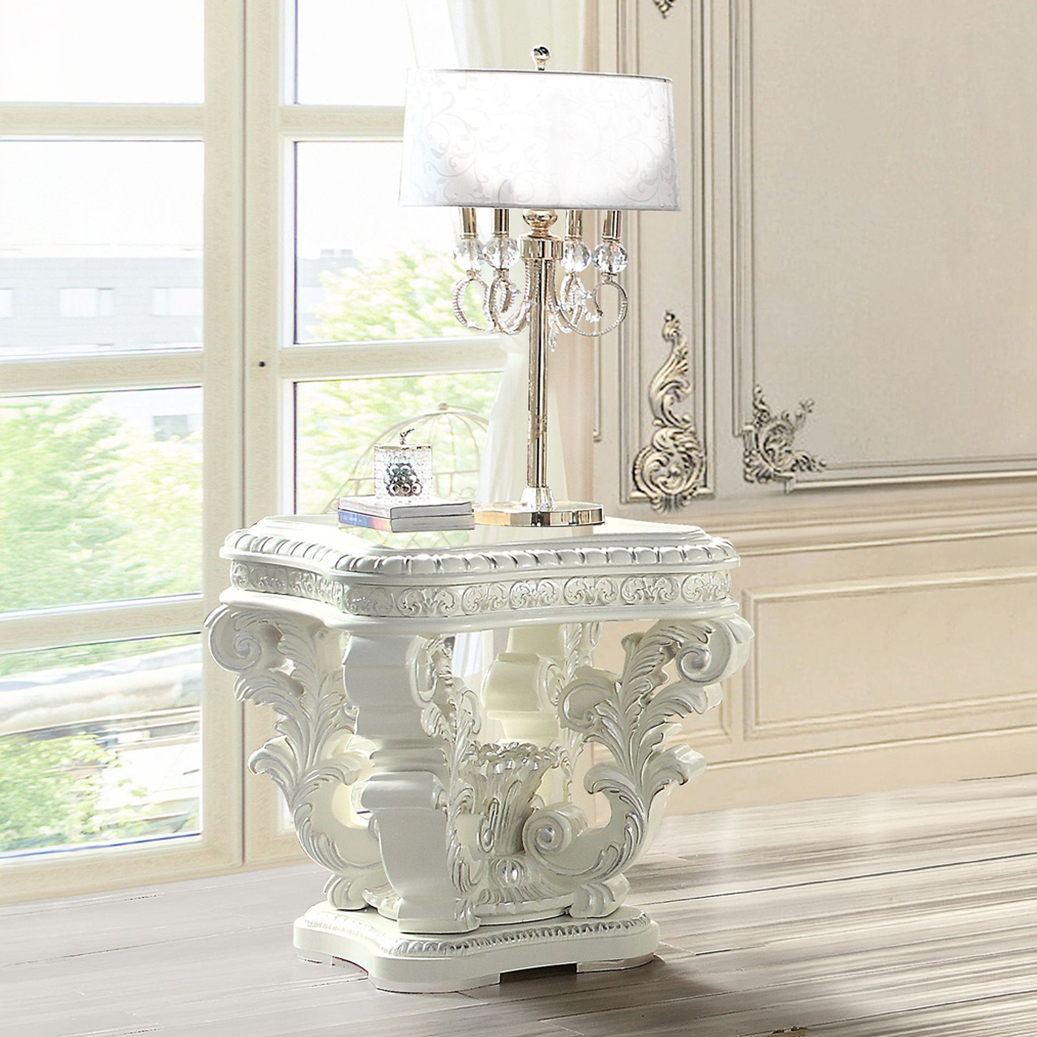 The appearance of Acme Vanaheim End Table designed by ACME in the transitional interior design. This antique white piece of furniture was selected by 1StopBedrooms from Vanaheim Collection to add a touch of cosiness and style into your home. Sku: LV00801. Material: Wood.